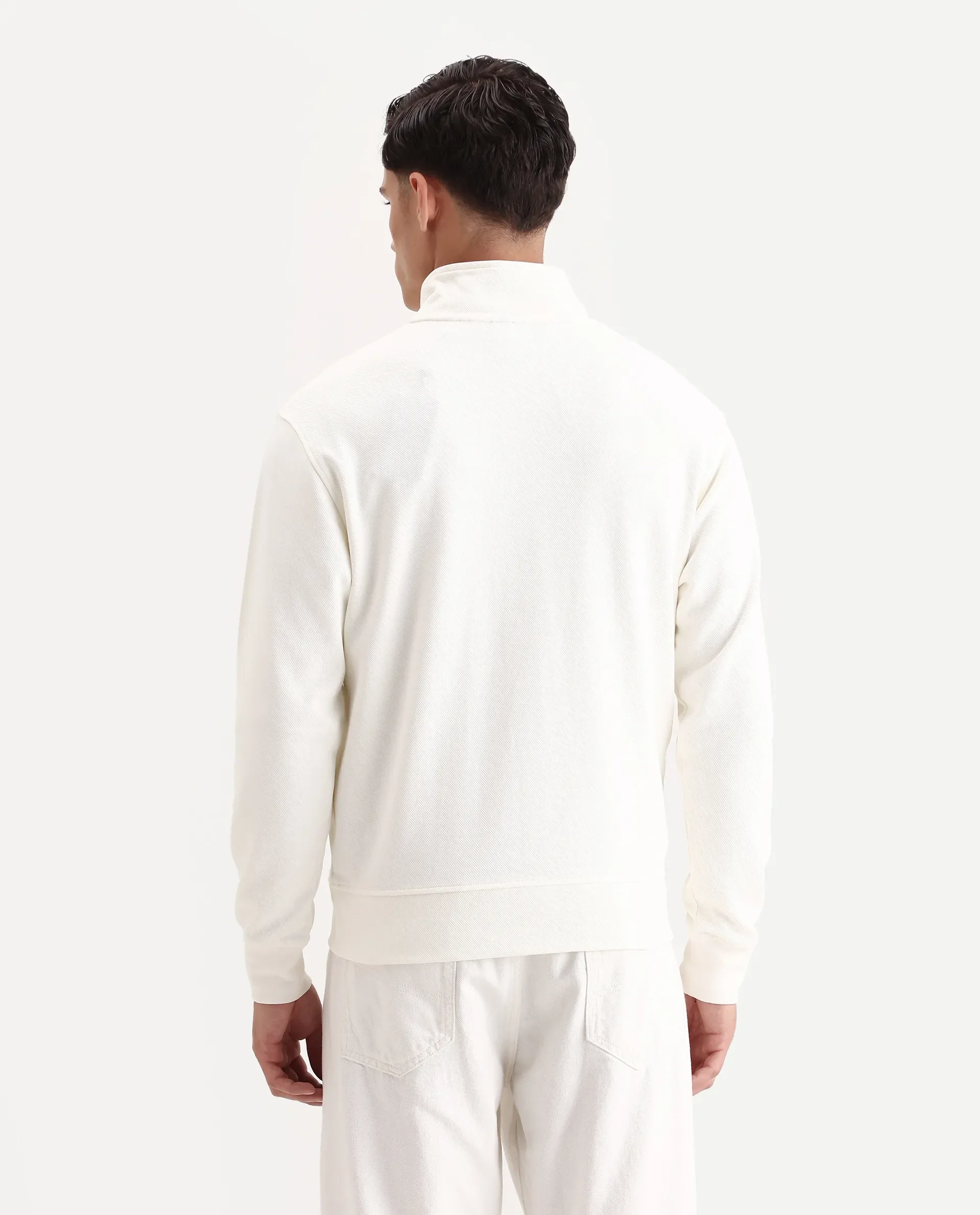 Rare Rabbit Men's Costo-J Off White Polyester Blend Plain Relaxed Fit Full Sleeve High Neck Sweatshirt - Image 7