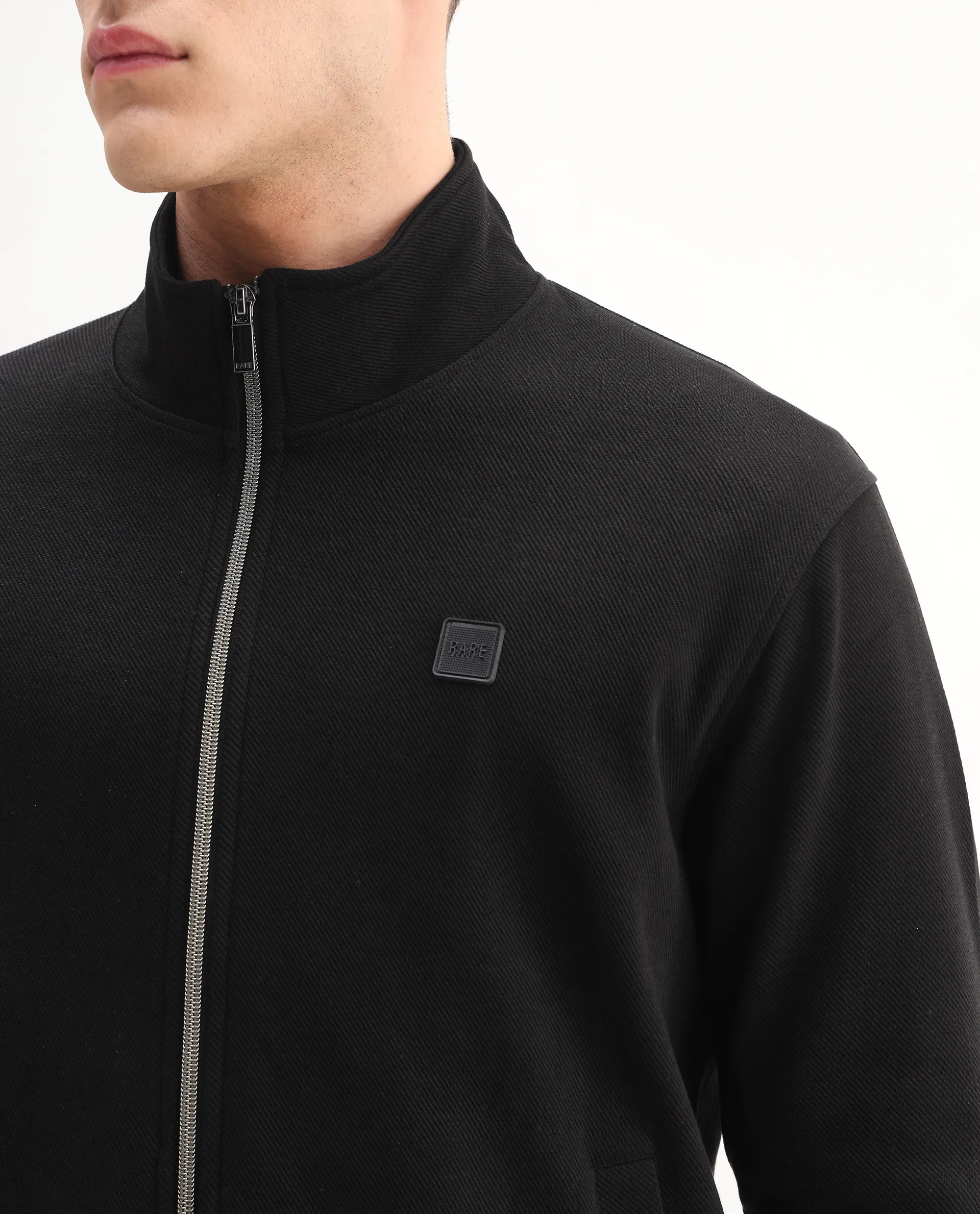 Rare Rabbit Men's Costo-J-S26 Black Polyester Blend Fabric Full Sleeve High Neck Relaxed Fit Plain Sweatshirt - Image 3