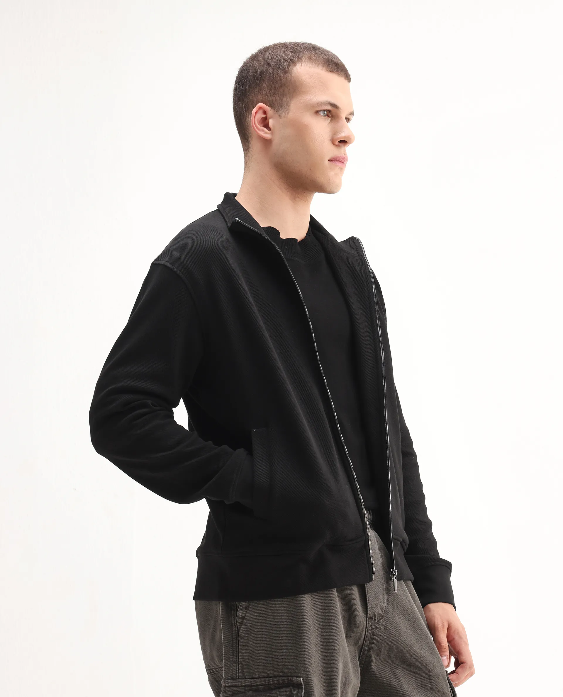 Rare Rabbit Men's Costo-J-S26 Black Polyester Blend Fabric Full Sleeve High Neck Relaxed Fit Plain Sweatshirt - Image 4