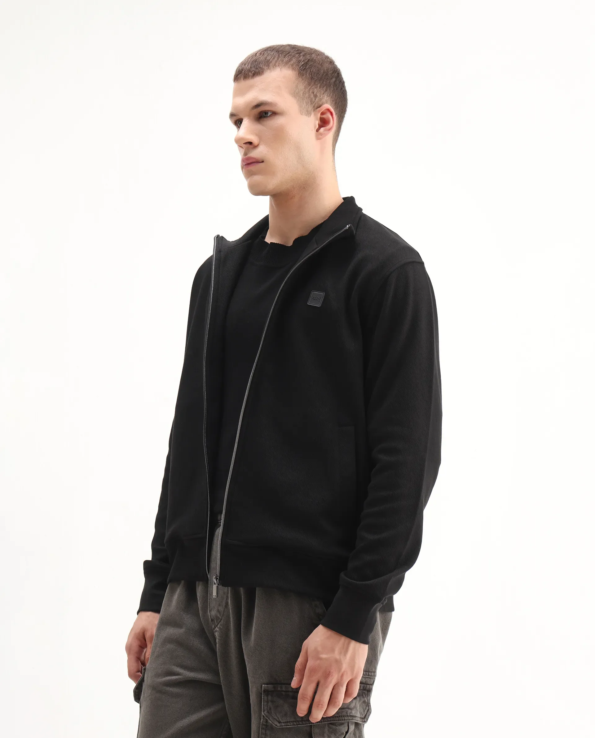 Rare Rabbit Men's Costo-J-S26 Black Polyester Blend Fabric Full Sleeve High Neck Relaxed Fit Plain Sweatshirt - Image 5