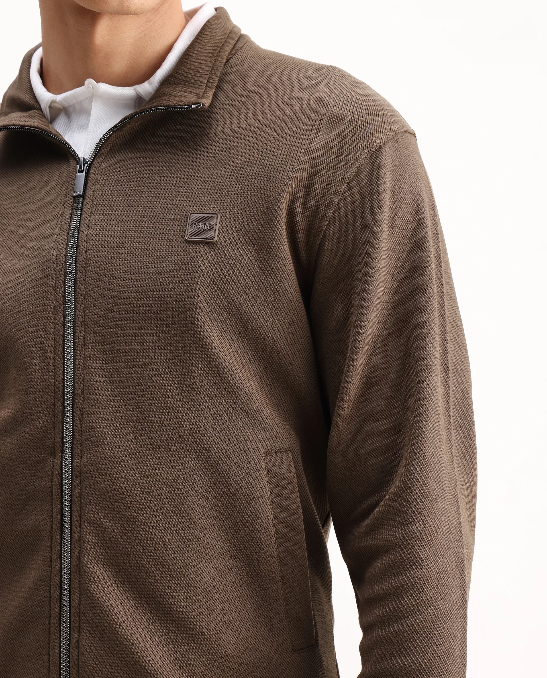 Rare Rabbit Men's Costo-J-S26 Dark Beige Polyester Blend Fabric Full Sleeve High Neck Relaxed Fit Plain Sweatshirt - Image 3