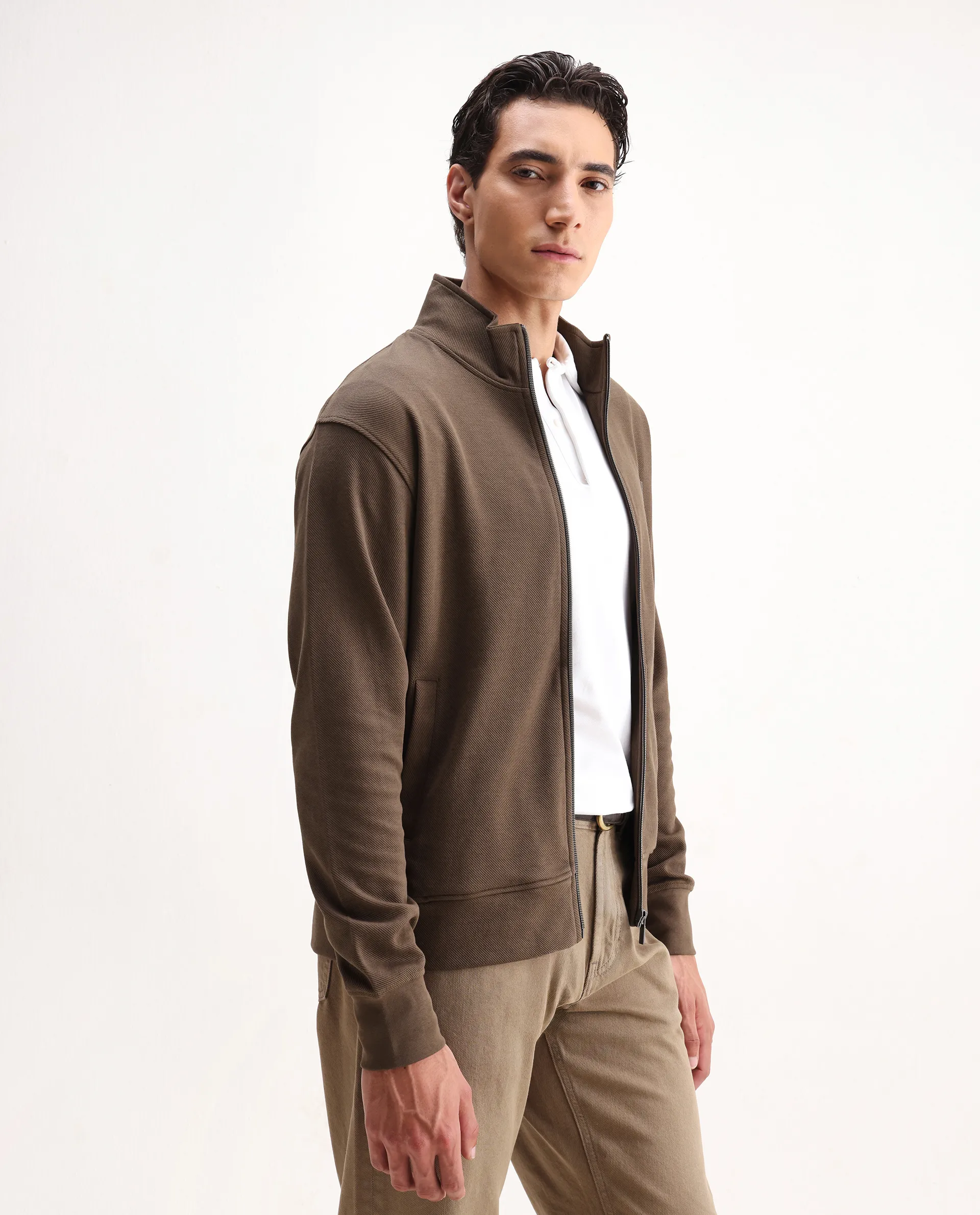 Rare Rabbit Men's Costo-J-S26 Dark Beige Polyester Blend Fabric Full Sleeve High Neck Relaxed Fit Plain Sweatshirt - Image 4