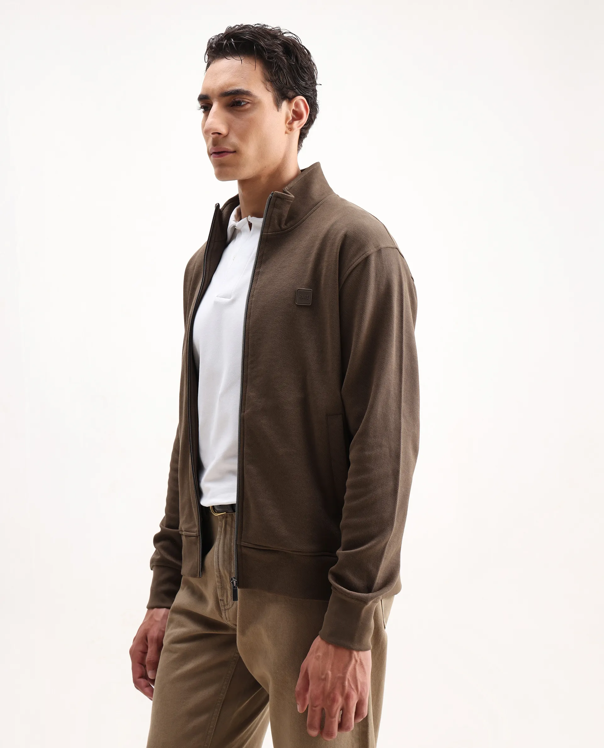 Rare Rabbit Men's Costo-J-S26 Dark Beige Polyester Blend Fabric Full Sleeve High Neck Relaxed Fit Plain Sweatshirt - Image 5