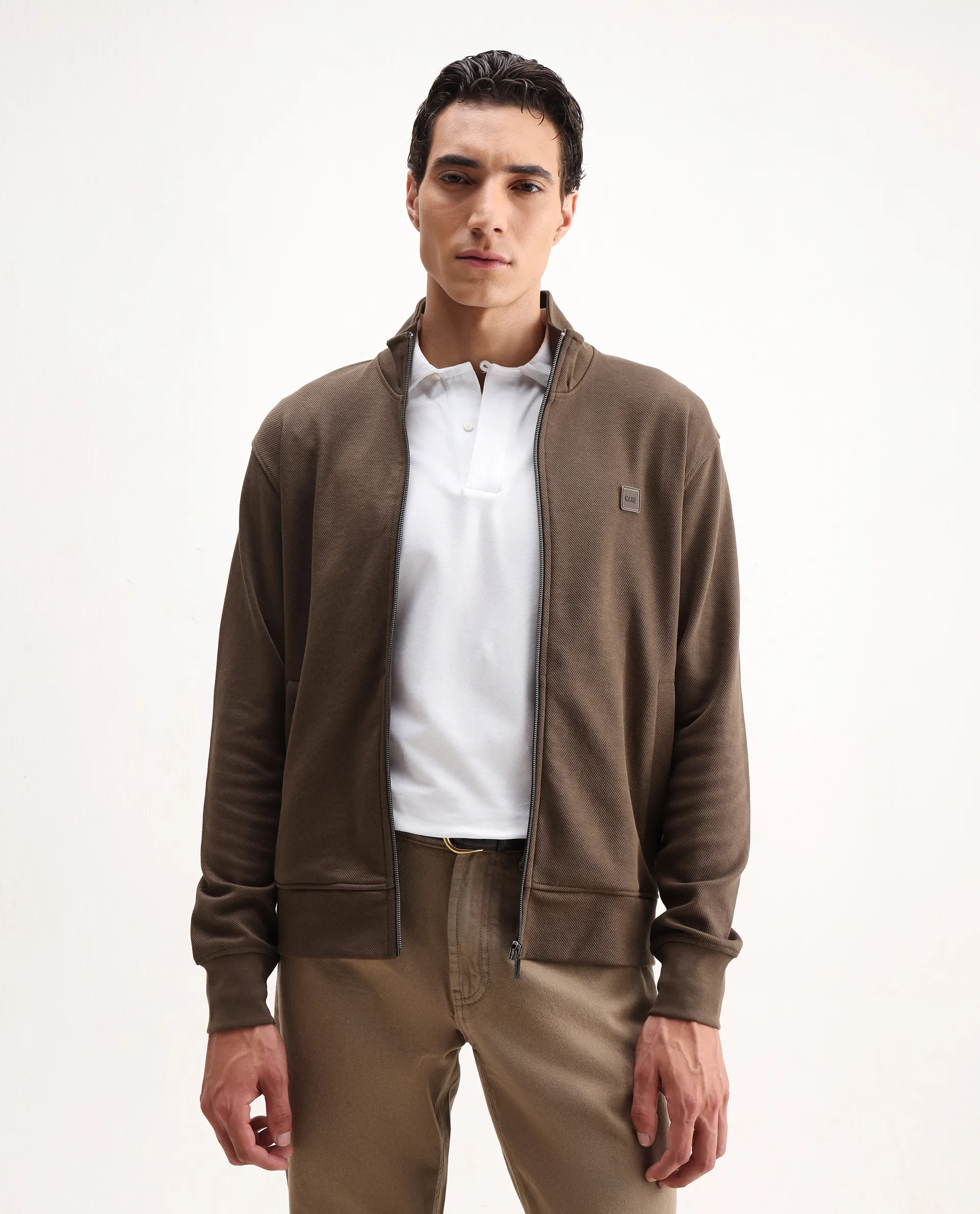 Rare Rabbit Men's Costo-J-S26 Dark Beige Polyester Blend Fabric Full Sleeve High Neck Relaxed Fit Plain Sweatshirt - Image 6