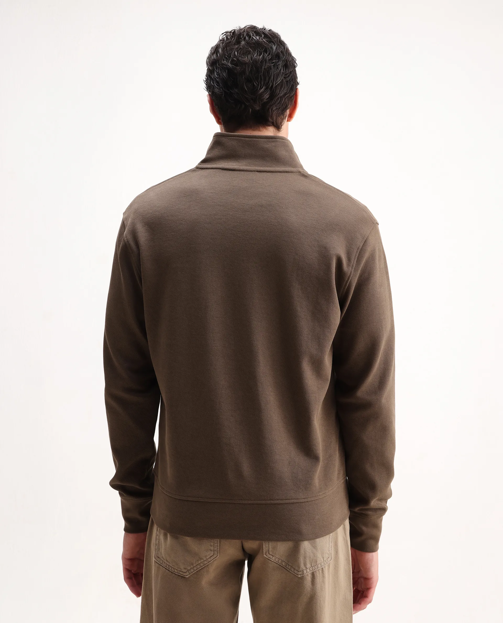 Rare Rabbit Men's Costo-J-S26 Dark Beige Polyester Blend Fabric Full Sleeve High Neck Relaxed Fit Plain Sweatshirt - Image 7