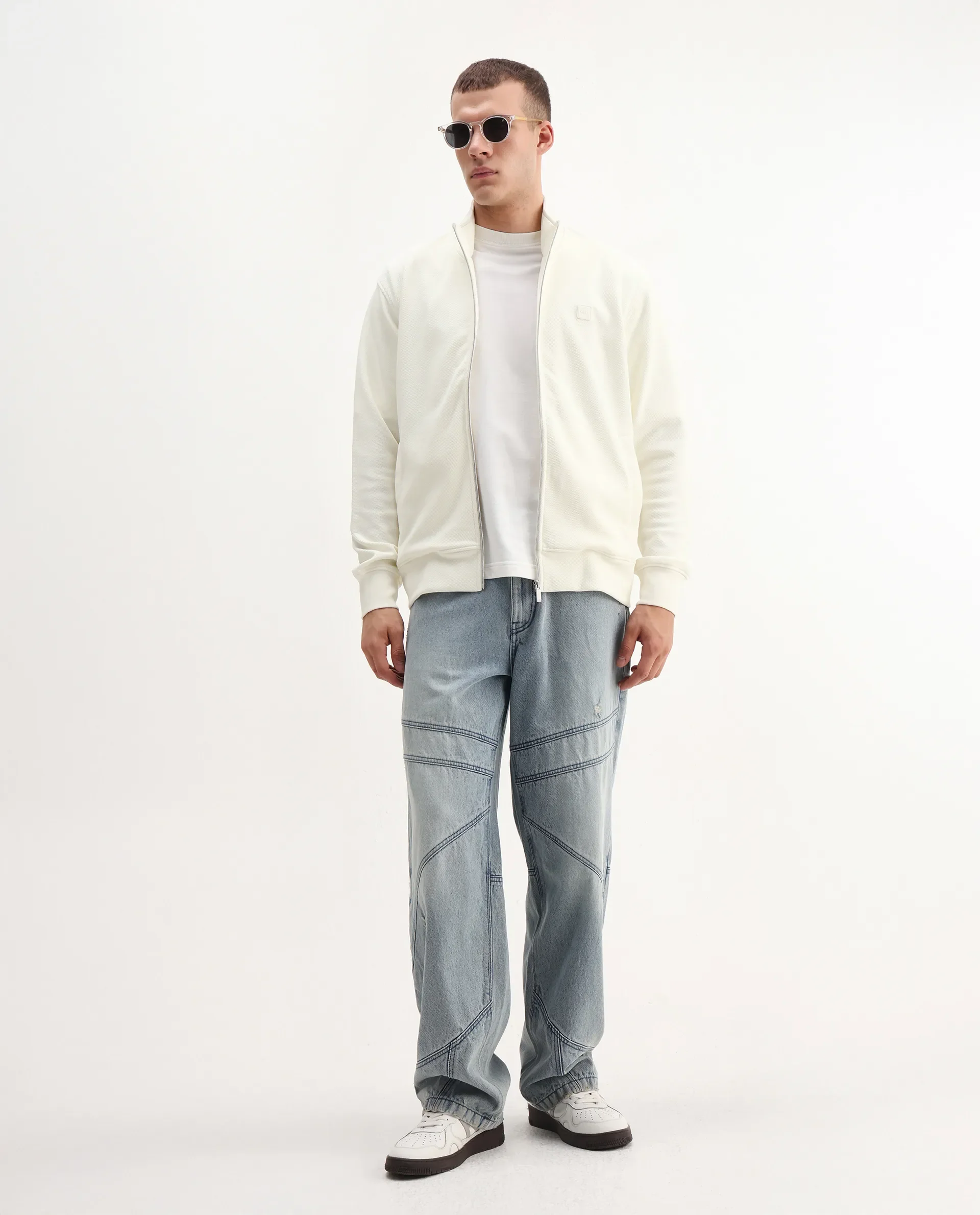 Rare Rabbit Men's Costo-J-S26 Off White Polyester Blend Fabric Full Sleeve High Neck Relaxed Fit Plain Sweatshirt - Image 2