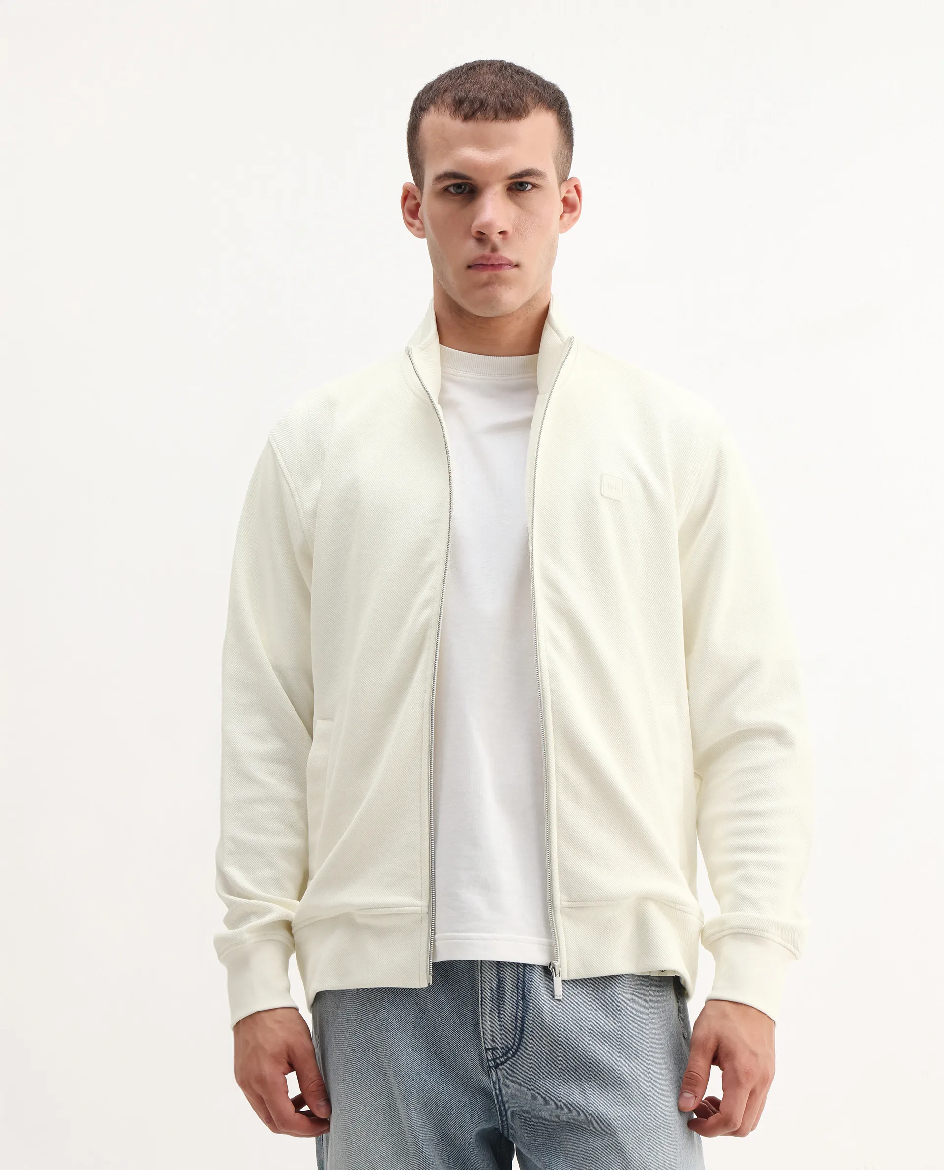 Rare Rabbit Men's Costo-J-S26 Off White Polyester Blend Fabric Full Sleeve High Neck Relaxed Fit Plain Sweatshirt - Image 3