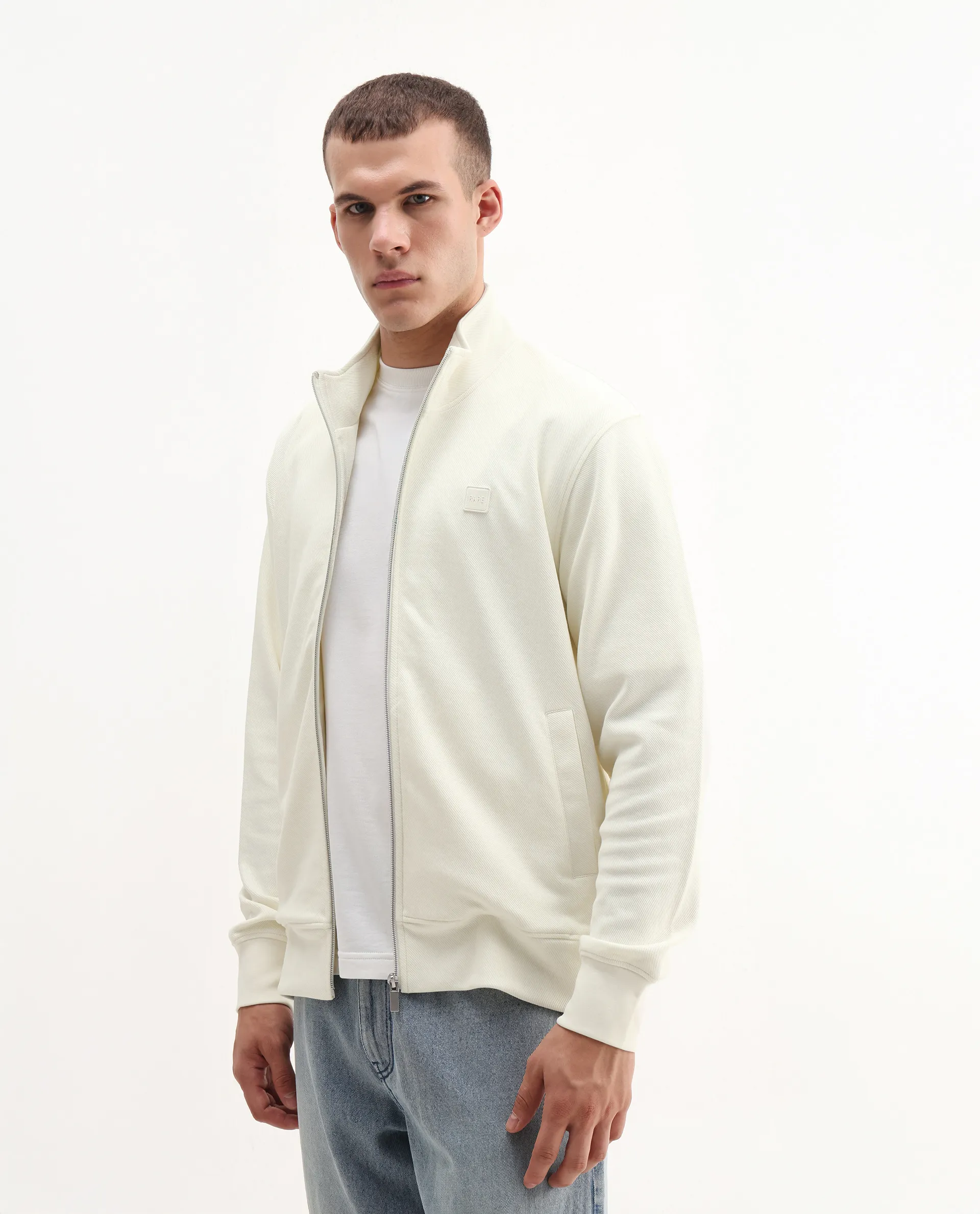 Rare Rabbit Men's Costo-J-S26 Off White Polyester Blend Fabric Full Sleeve High Neck Relaxed Fit Plain Sweatshirt - Image 4