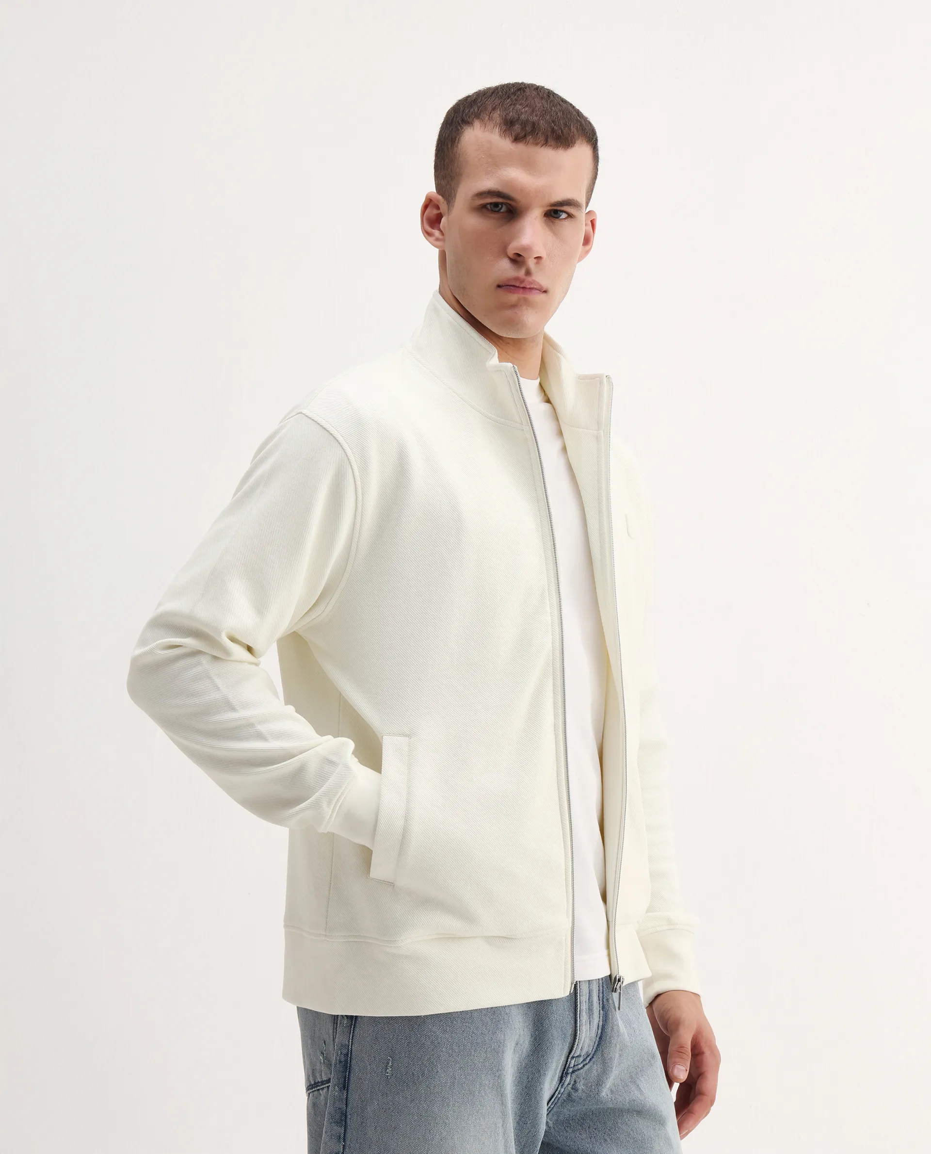 Rare Rabbit Men's Costo-J-S26 Off White Polyester Blend Fabric Full Sleeve High Neck Relaxed Fit Plain Sweatshirt - Image 5