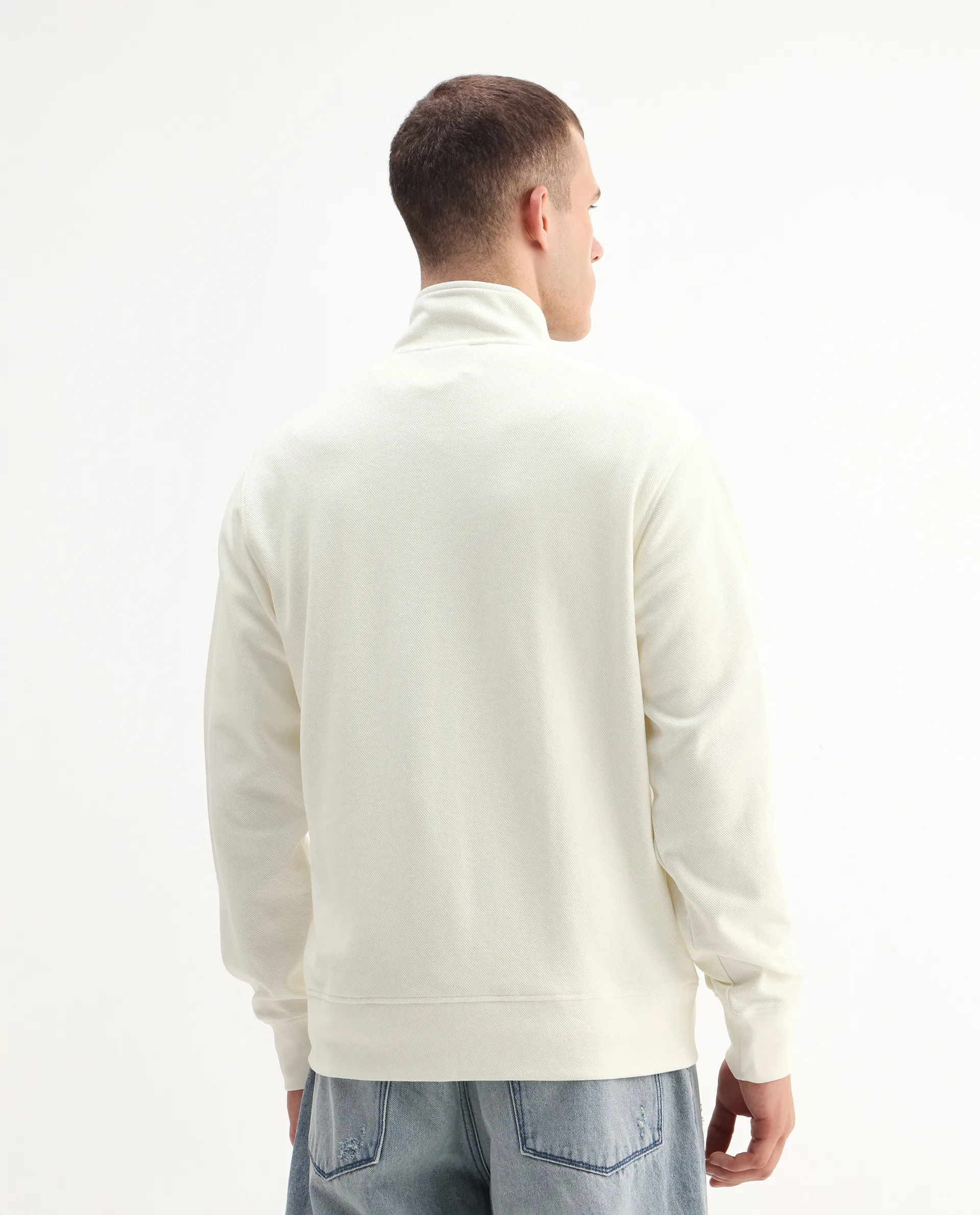 Rare Rabbit Men's Costo-J-S26 Off White Polyester Blend Fabric Full Sleeve High Neck Relaxed Fit Plain Sweatshirt - Image 6