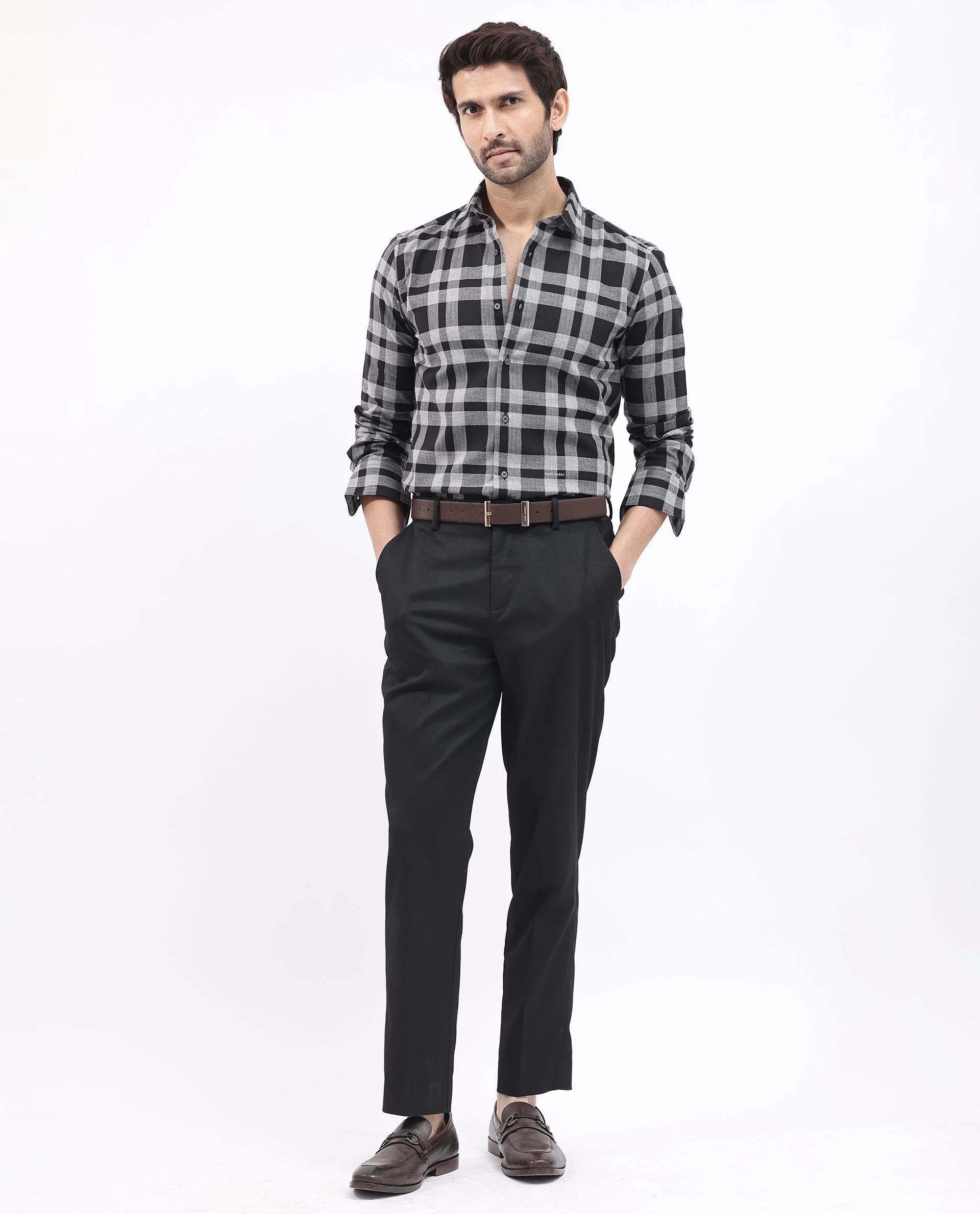 Rare Rabbit Men's Costy Black Cotton Checked Print Regular Fit Full Sleeve Collared Shirt - Image 2