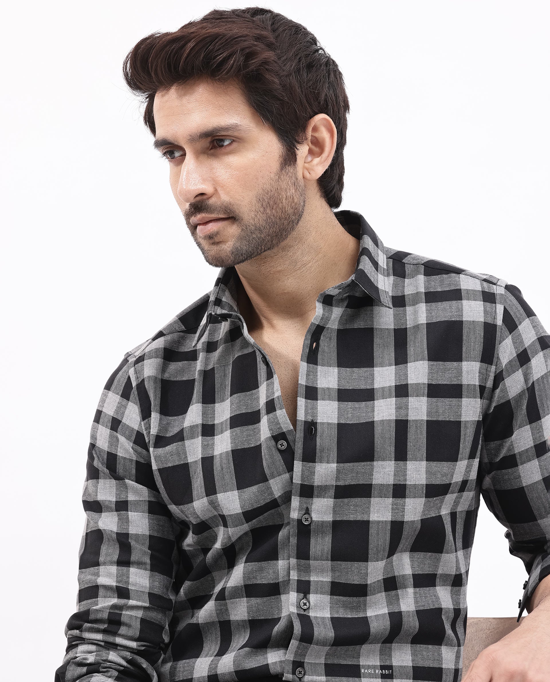 Rare Rabbit Men's Costy Black Cotton Checked Print Regular Fit Full Sleeve Collared Shirt - Image 3
