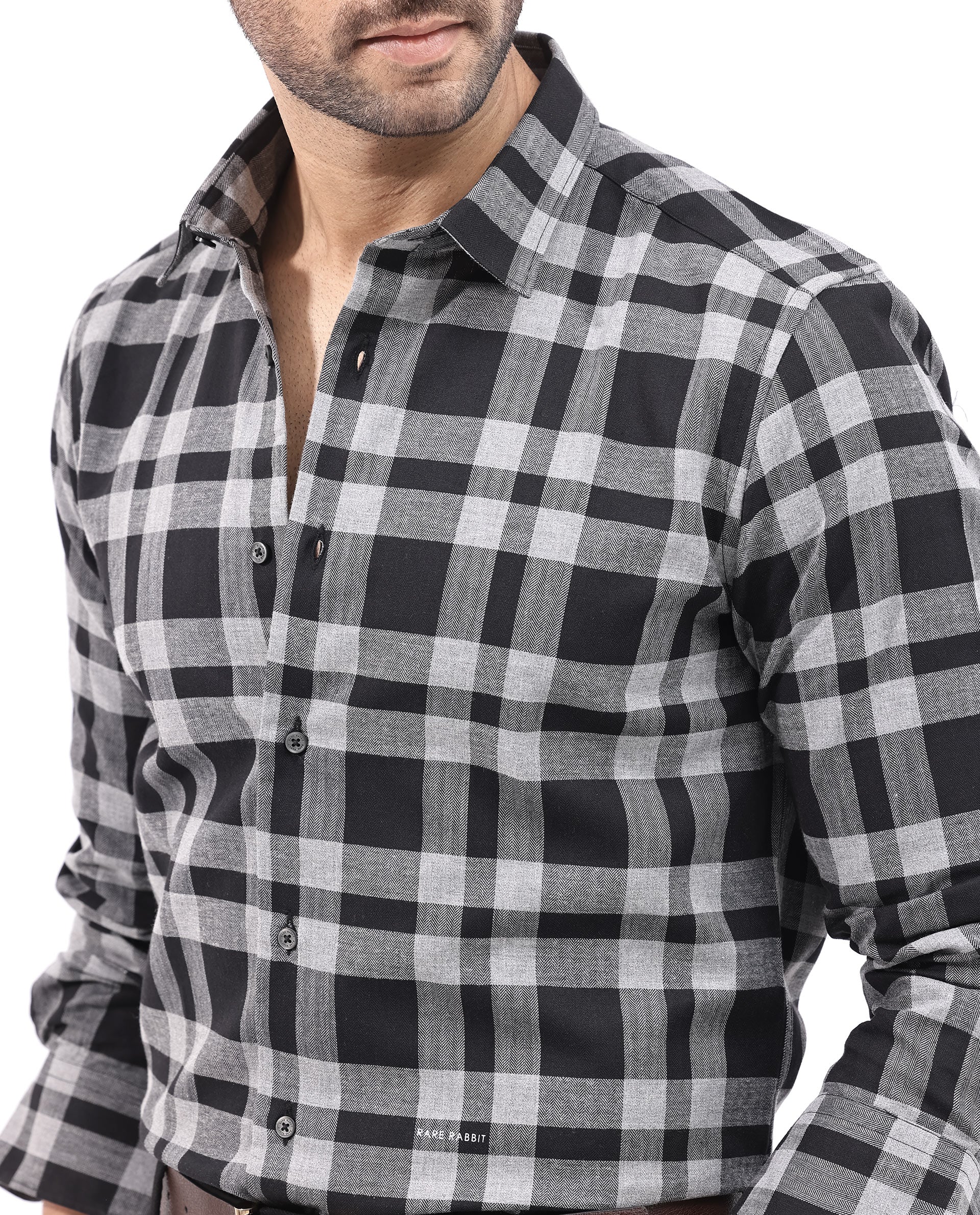 Rare Rabbit Men's Costy Black Cotton Checked Print Regular Fit Full Sleeve Collared Shirt - Image 4