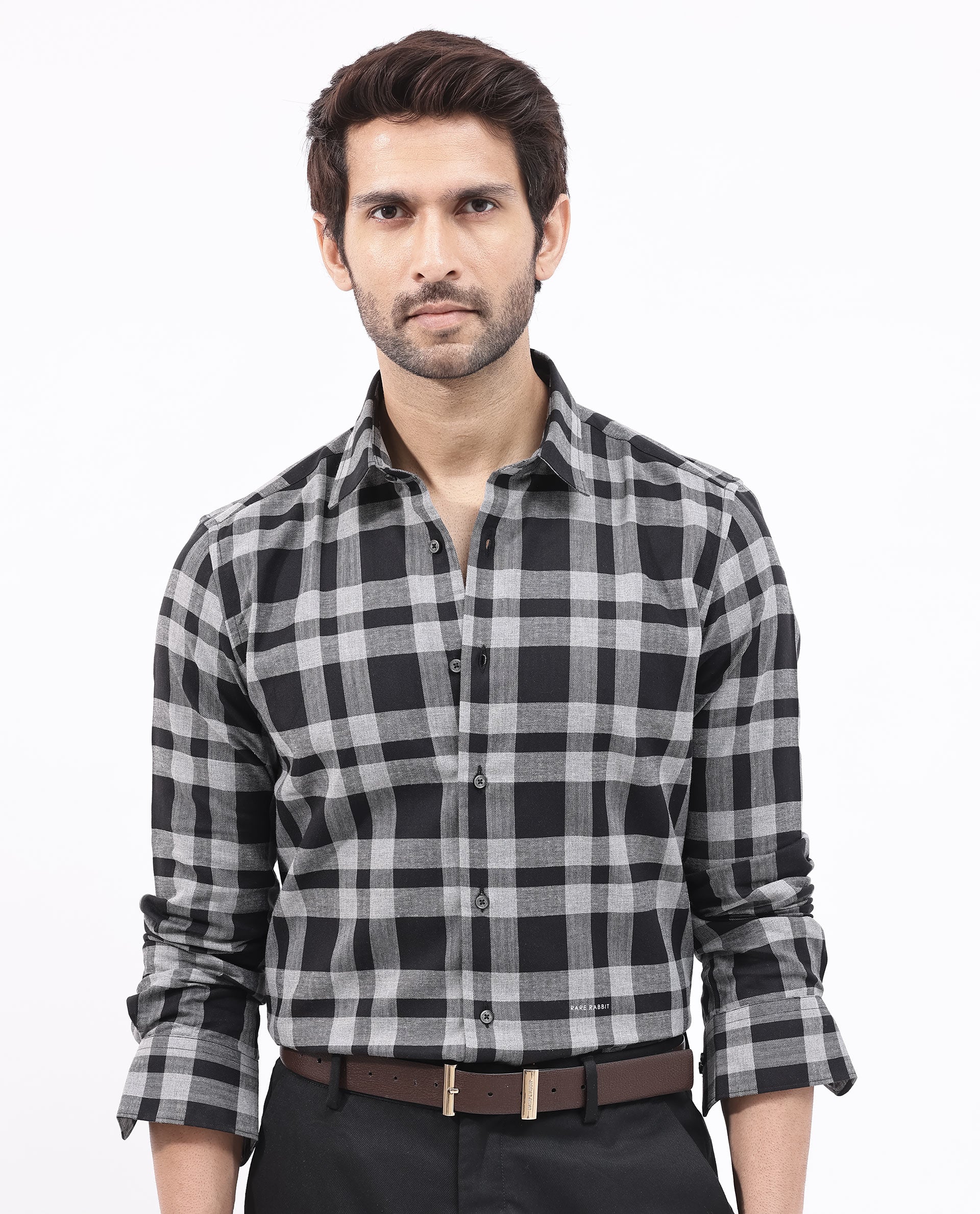Rare Rabbit Men's Costy Black Cotton Checked Print Regular Fit Full Sleeve Collared Shirt - Image 5