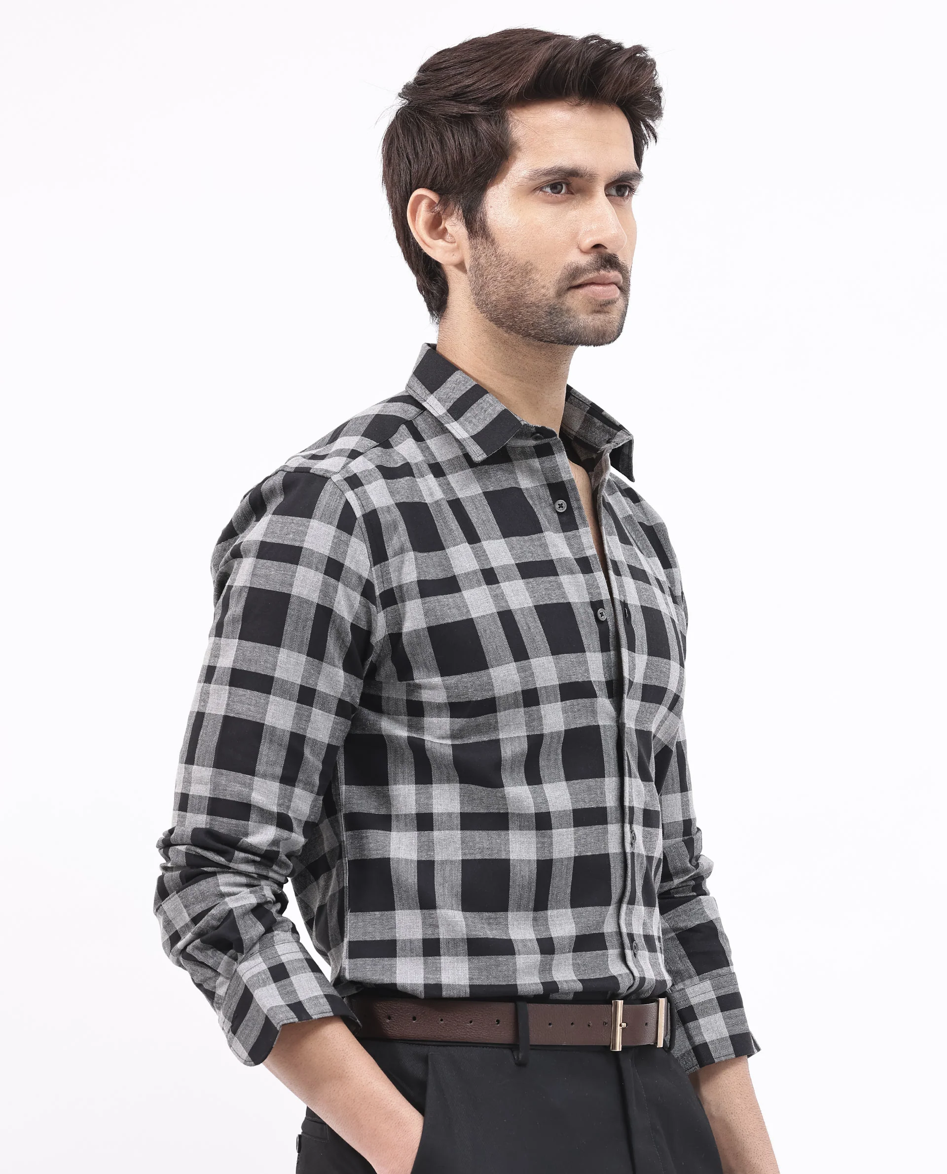Rare Rabbit Men's Costy Black Cotton Checked Print Regular Fit Full Sleeve Collared Shirt - Image 6