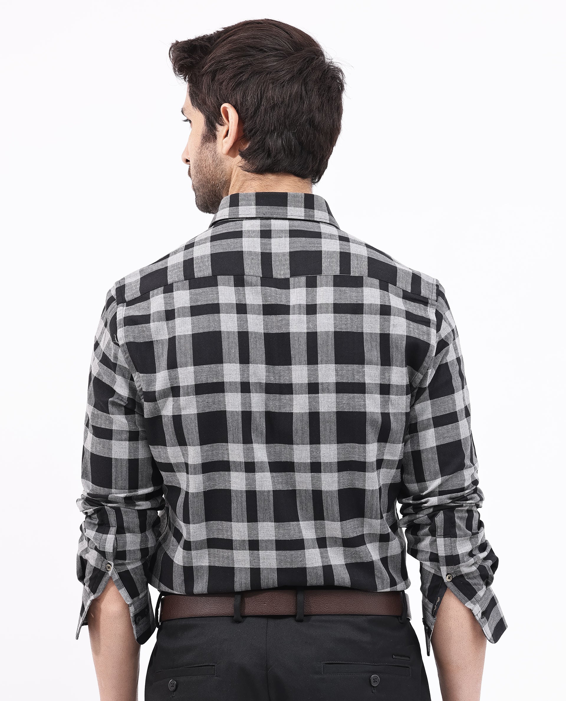 Rare Rabbit Men's Costy Black Cotton Checked Print Regular Fit Full Sleeve Collared Shirt - Image 7