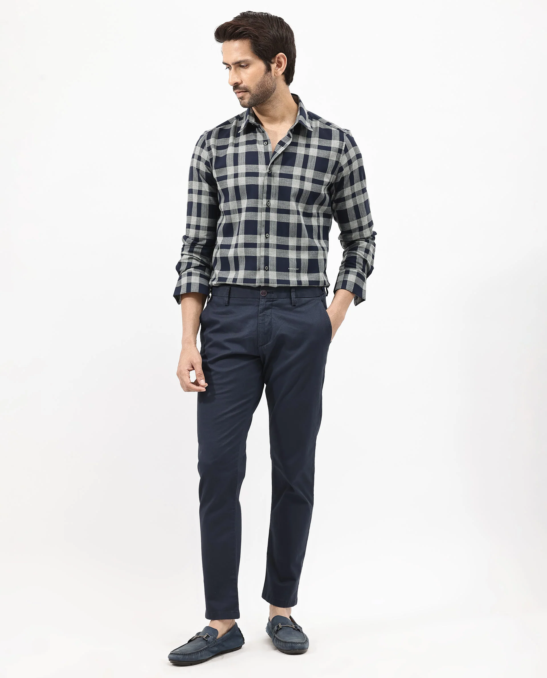 Rare Rabbit Men's Costy Navy Cotton Checked Print Regular Fit Full Sleeve Collared Shirt - Image 4