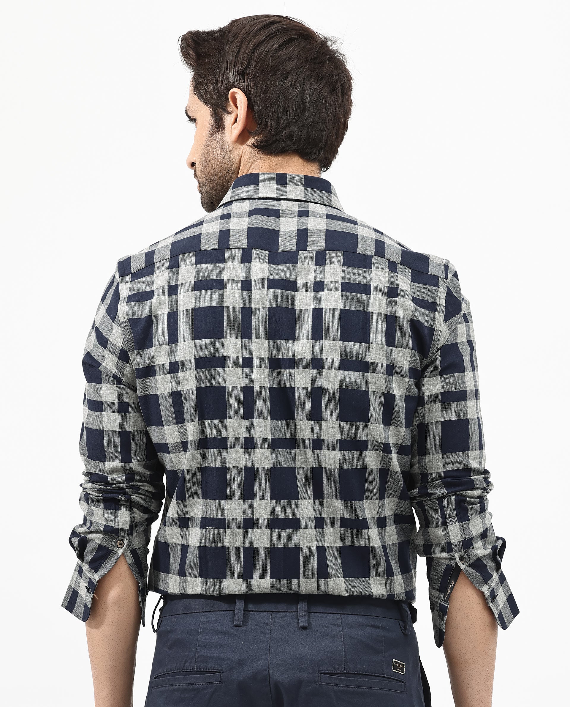 Rare Rabbit Men's Costy Navy Cotton Checked Print Regular Fit Full Sleeve Collared Shirt - Image 6