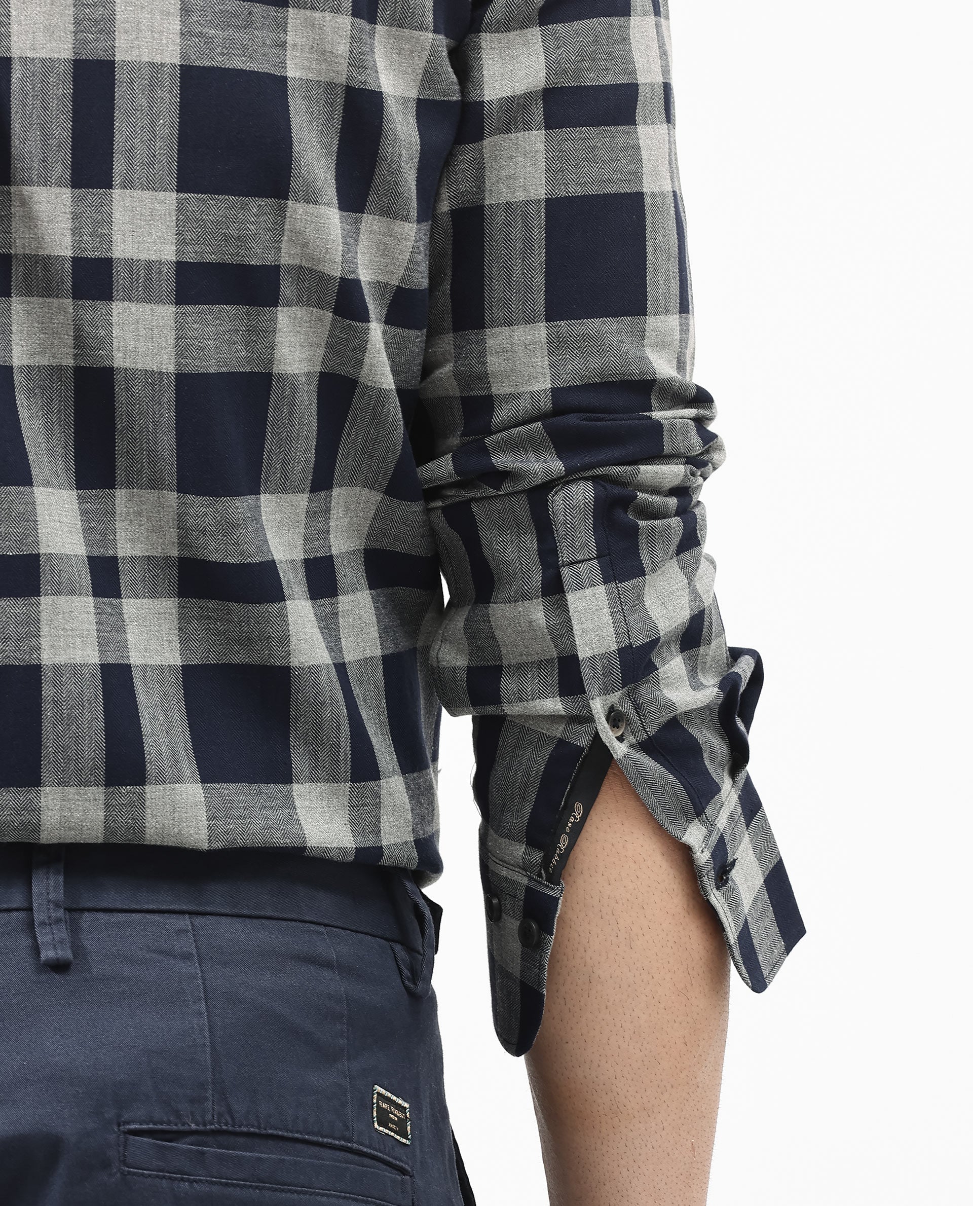 Rare Rabbit Men's Costy Navy Cotton Checked Print Regular Fit Full Sleeve Collared Shirt - Image 9