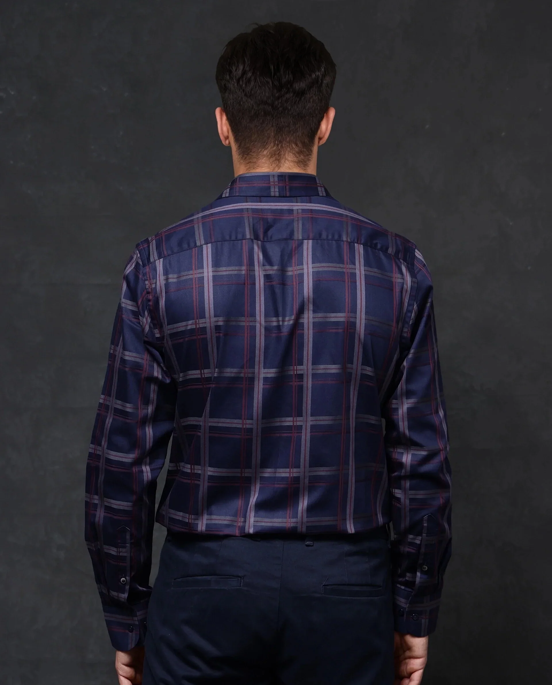 Rare Rabbit Men's Cott Navy Cotton Checked Print Regular Fit Full Sleeve Collared Shirt - Image 4