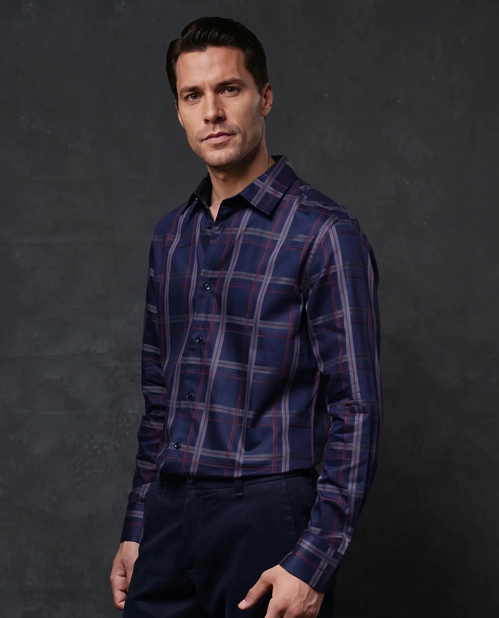 Rare Rabbit Men's Cott Navy Cotton Checked Print Regular Fit Full Sleeve Collared Shirt - Image 6