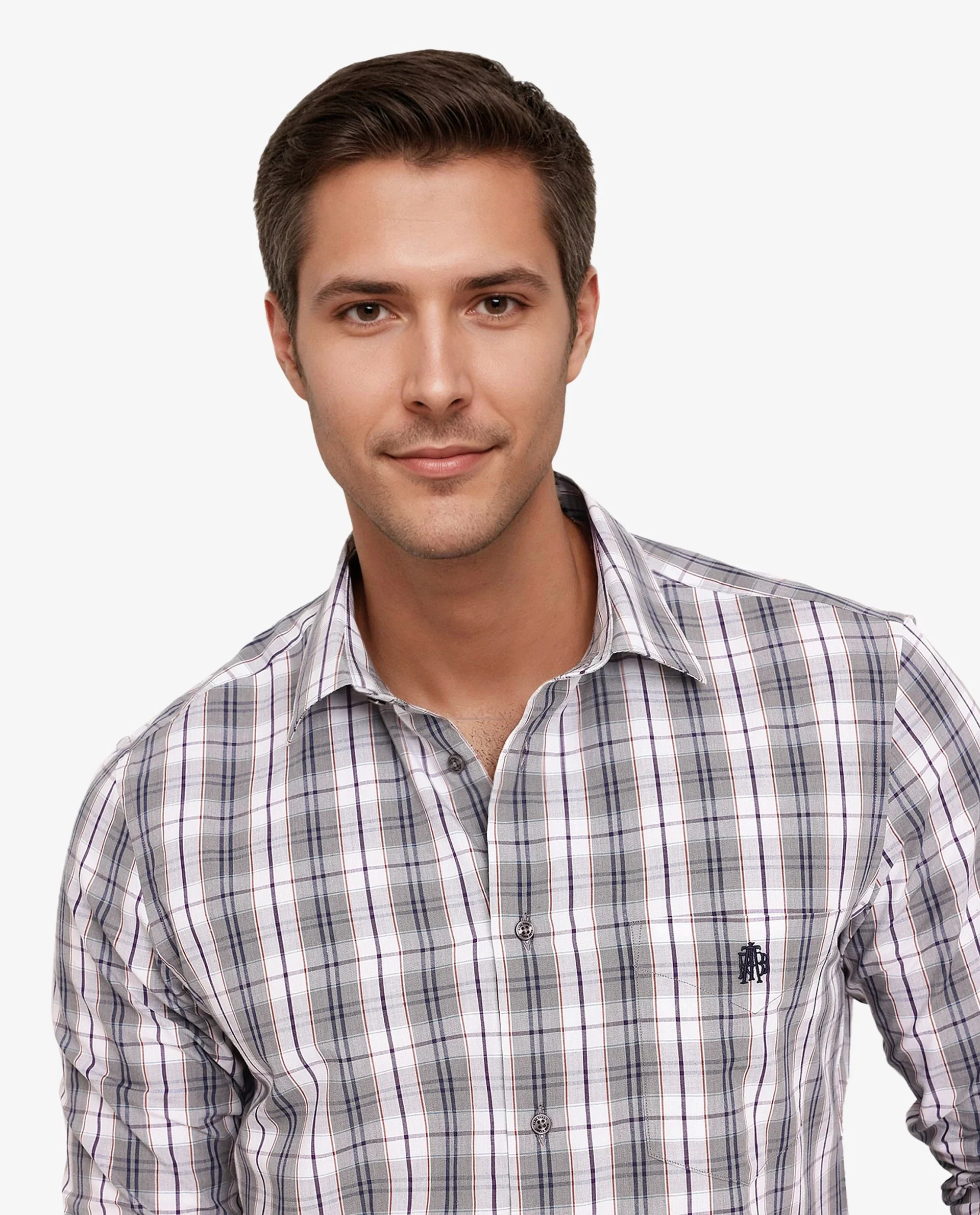 Rare Rabbit Men's Cottbus Grey Cotton Checked Print Regular Fit Full Sleeve Collared Shirt - Image 2