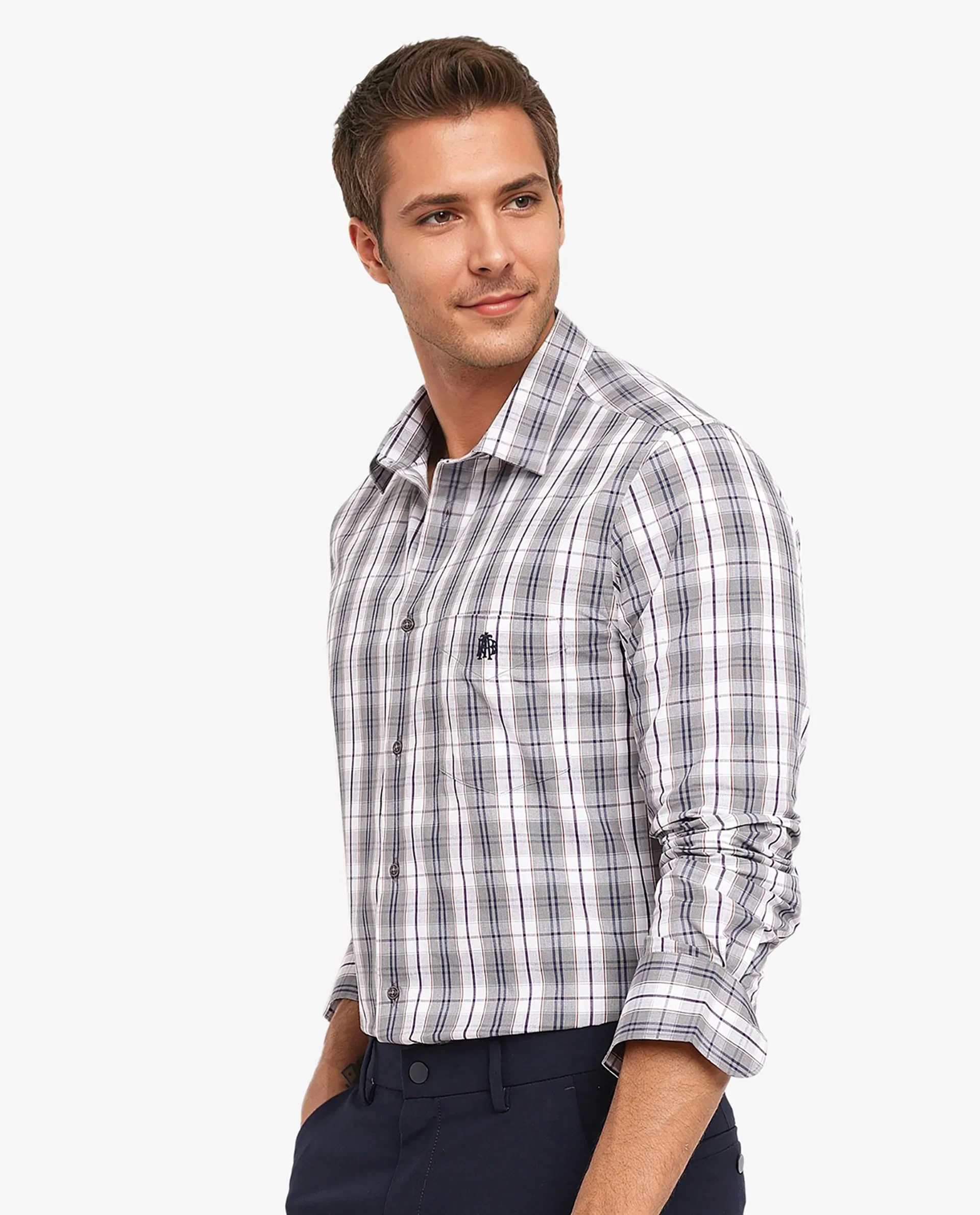 Rare Rabbit Men's Cottbus Grey Cotton Checked Print Regular Fit Full Sleeve Collared Shirt - Image 6