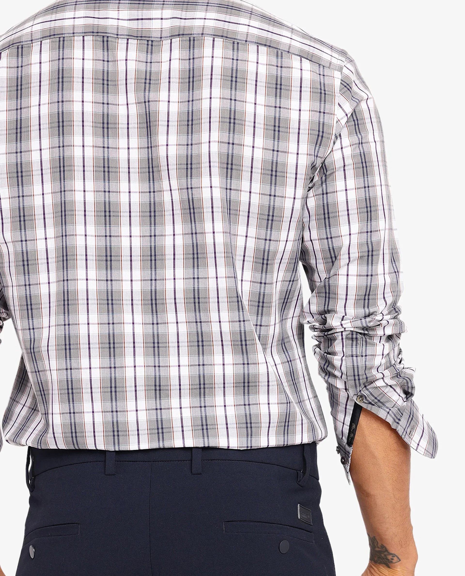 Rare Rabbit Men's Cottbus Grey Cotton Checked Print Regular Fit Full Sleeve Collared Shirt - Image 7