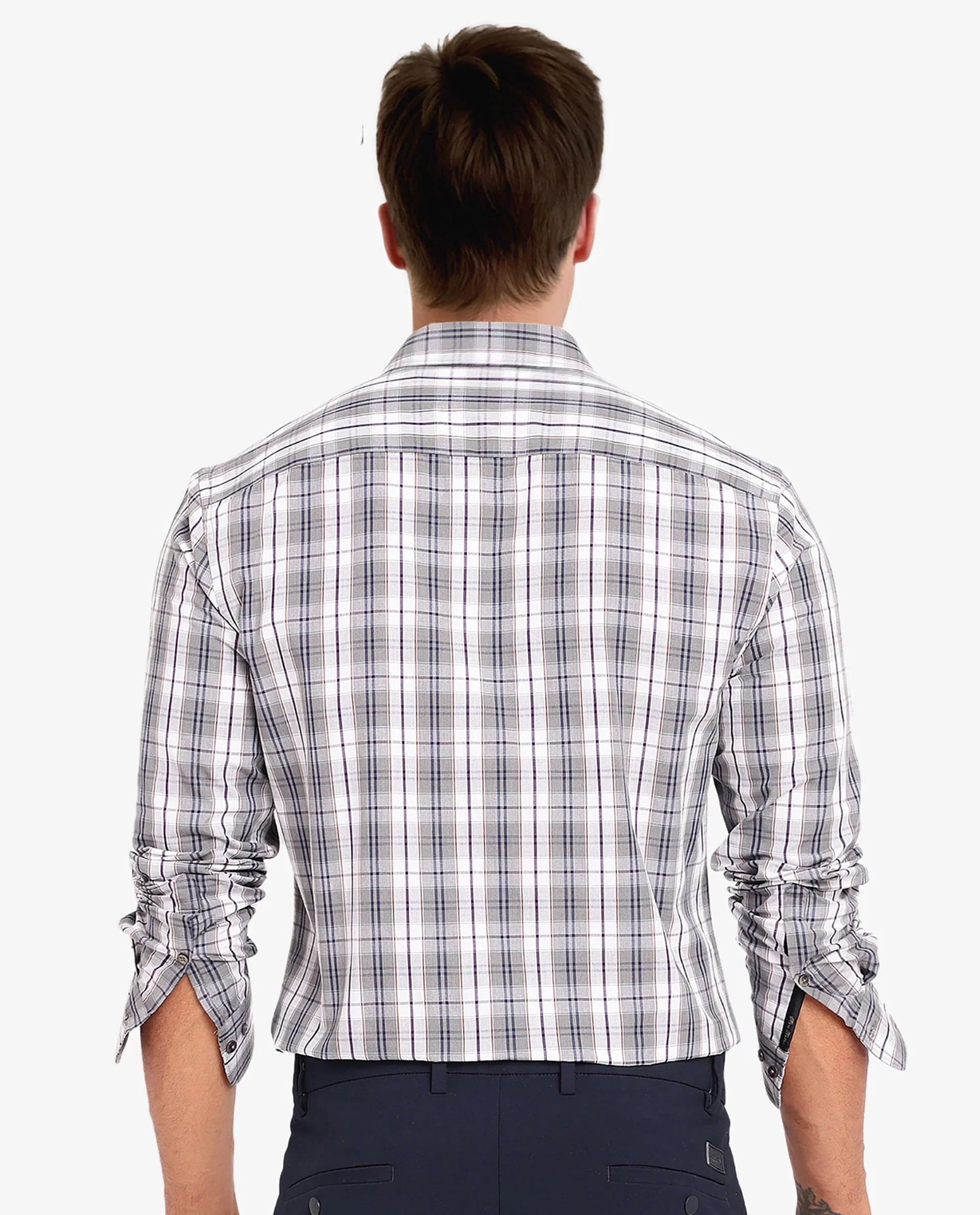 Rare Rabbit Men's Cottbus Grey Cotton Checked Print Regular Fit Full Sleeve Collared Shirt - Image 8