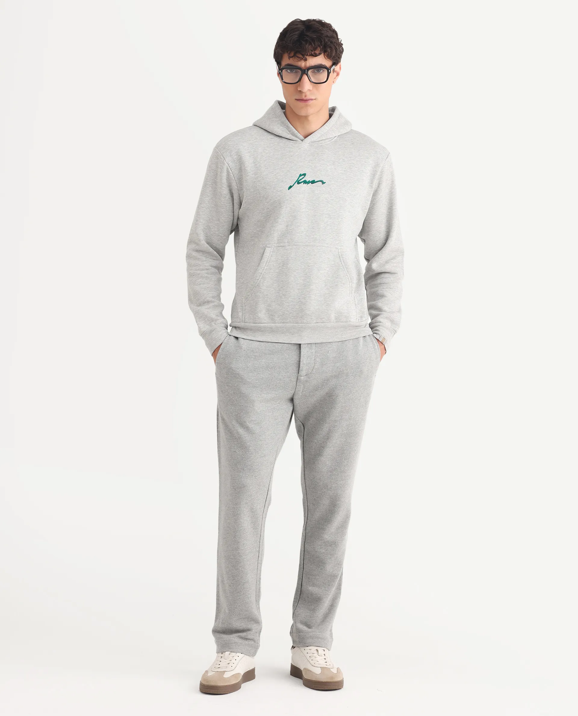 Rare Rabbit Men's Couver Grey Polyester Plain Relaxed Fit Track Pant