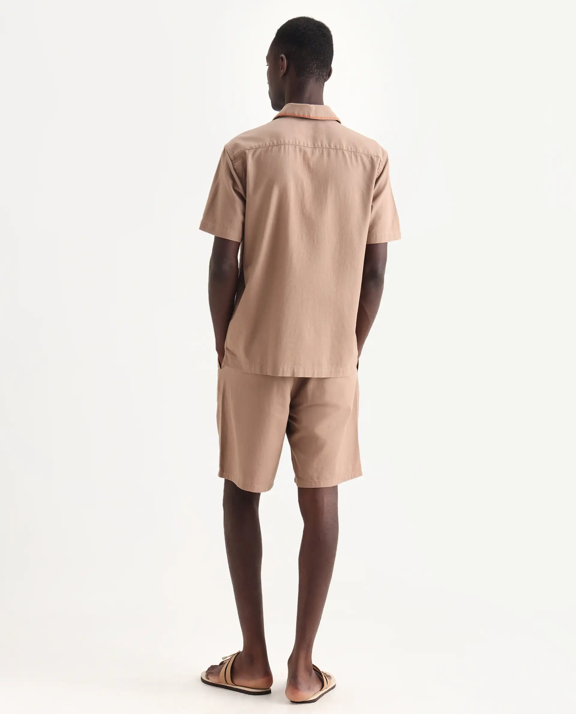 Rare Rabbit Men's Couvin-B Light Brown Cotton Embroidered Regular Fit Shorts - Image 7