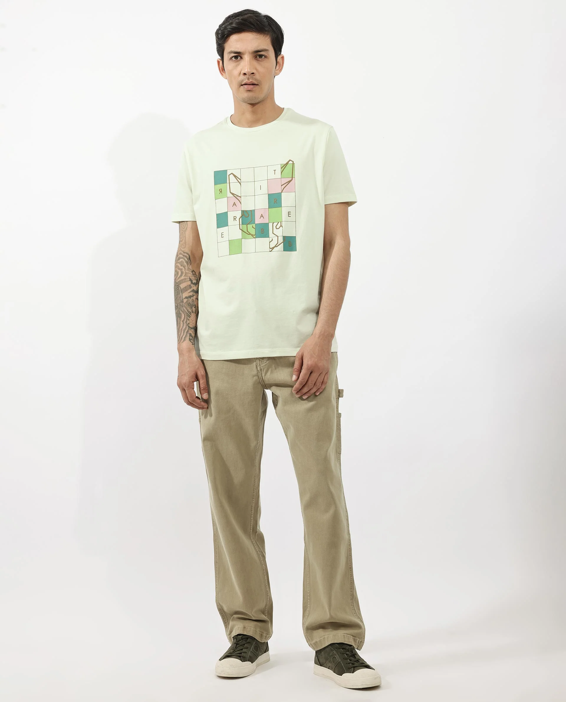 Rare Rabbit Articale Mens Cove Pastel Green Cotton Polyester Fabric Short Sleeve Crew Neck Regular Fit Graphic Printed T-Shirt - Image 2