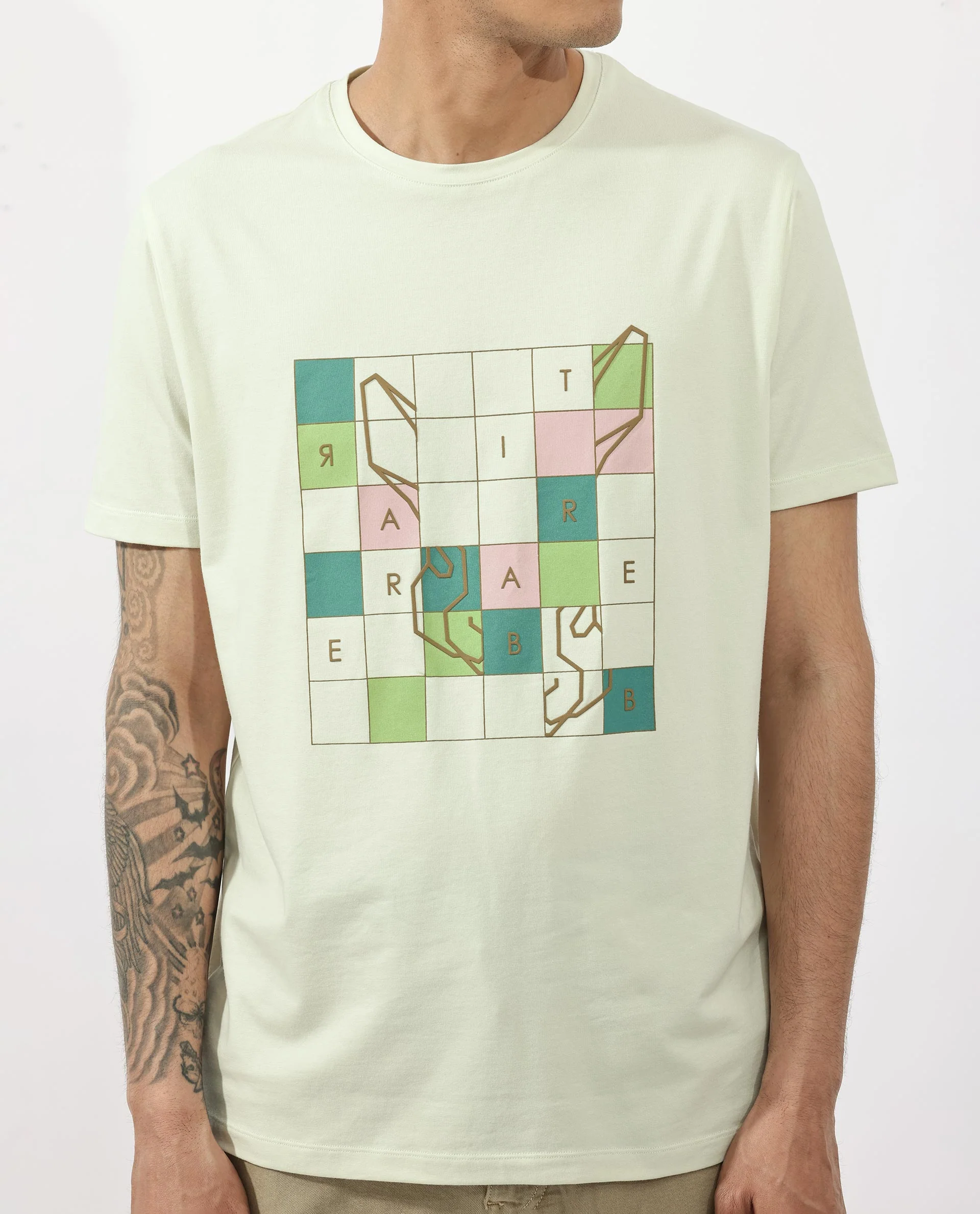 Rare Rabbit Articale Mens Cove Pastel Green Cotton Polyester Fabric Short Sleeve Crew Neck Regular Fit Graphic Printed T-Shirt - Image 3