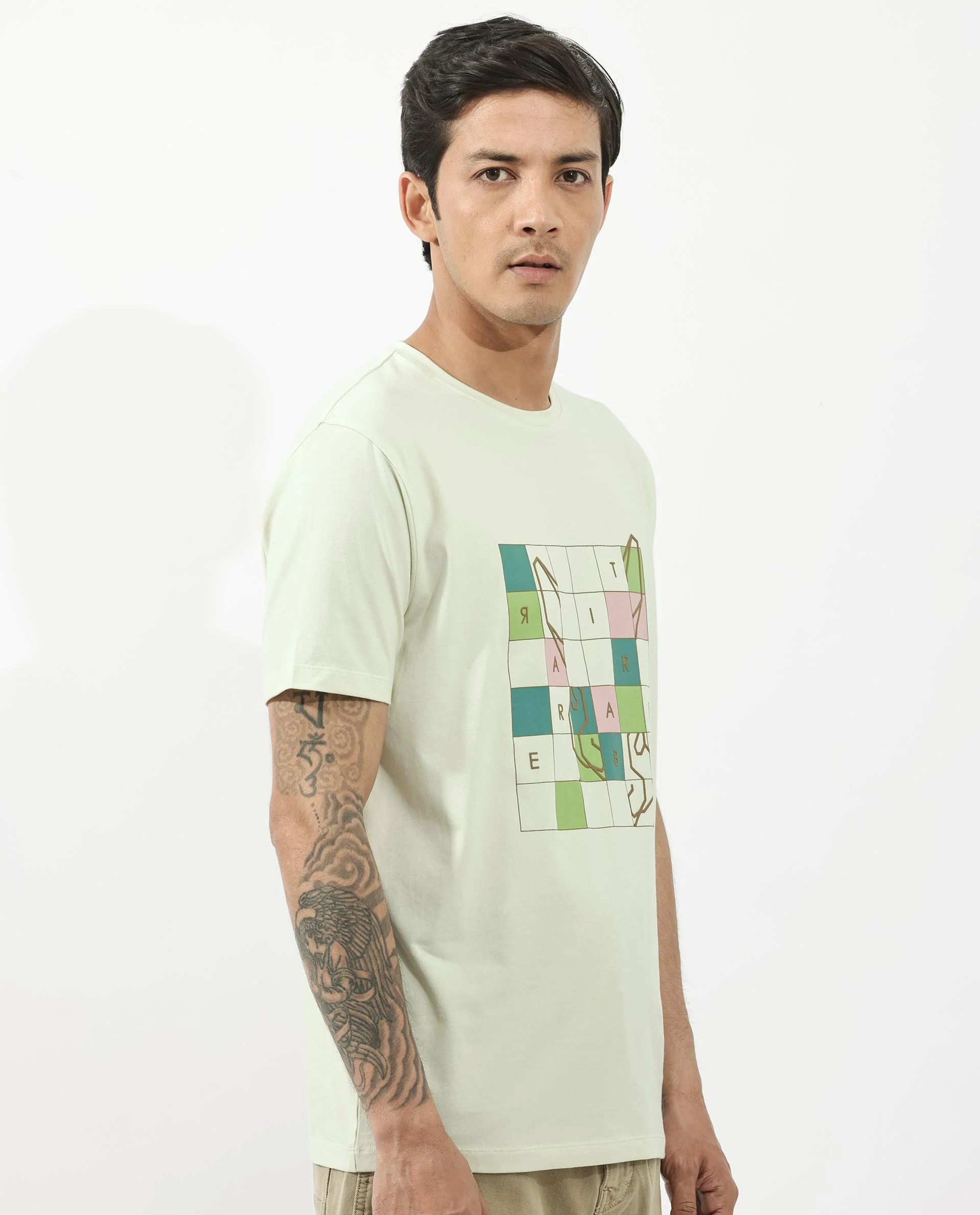 Rare Rabbit Articale Mens Cove Pastel Green Cotton Polyester Fabric Short Sleeve Crew Neck Regular Fit Graphic Printed T-Shirt - Image 7
