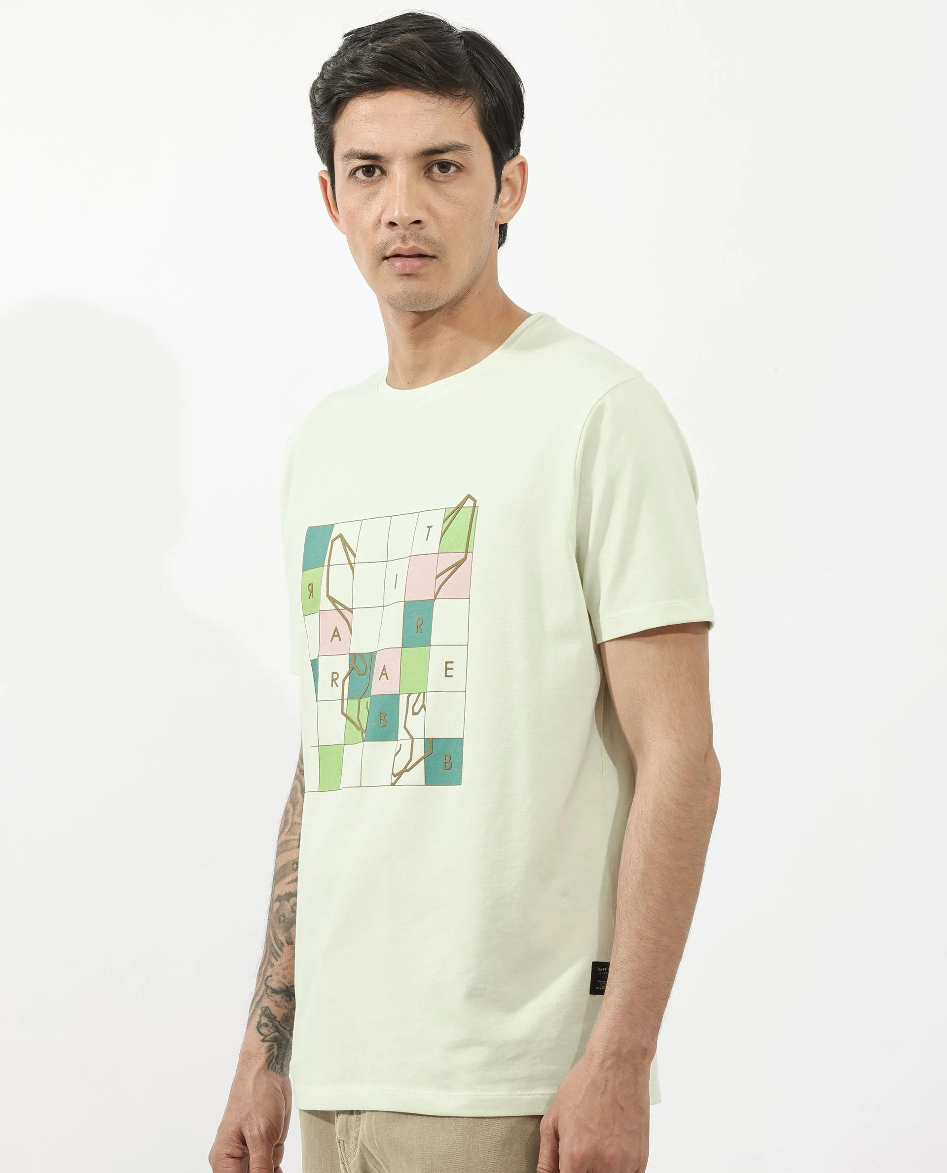 Rare Rabbit Articale Mens Cove Pastel Green Cotton Polyester Fabric Short Sleeve Crew Neck Regular Fit Graphic Printed T-Shirt - Image 8