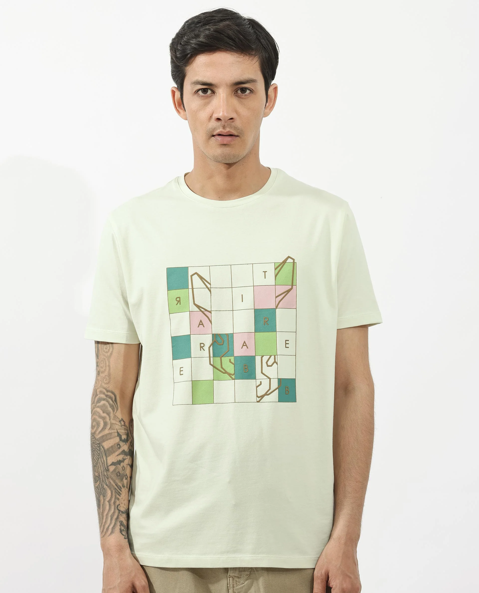 Rare Rabbit Articale Mens Cove Pastel Green Cotton Polyester Fabric Short Sleeve Crew Neck Regular Fit Graphic Printed T-Shirt - Image 9
