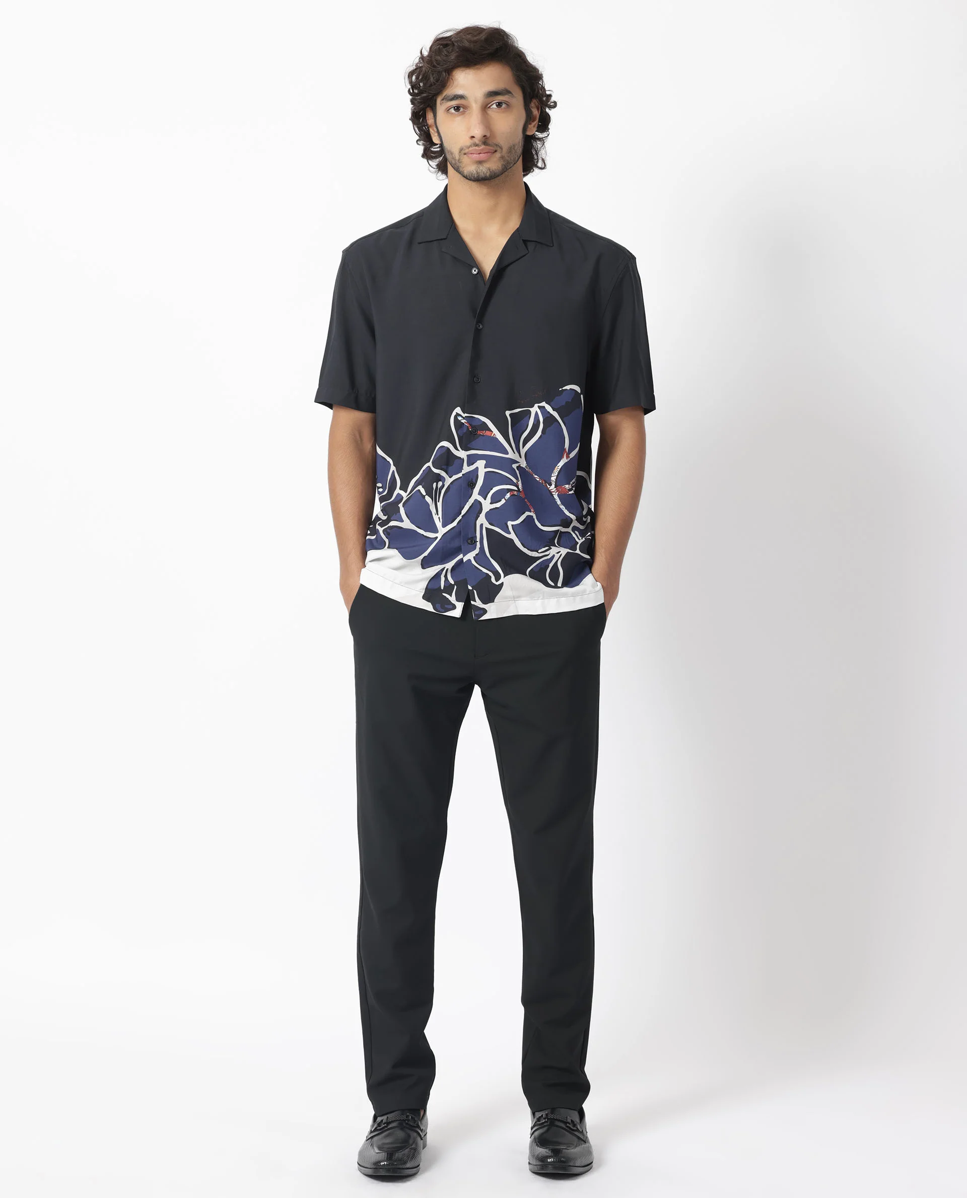Rare Rabbit Men's Covek Black Viscose Floral Print Regular Fit Half Sleeve Cuban Collar Shirt - Image 2