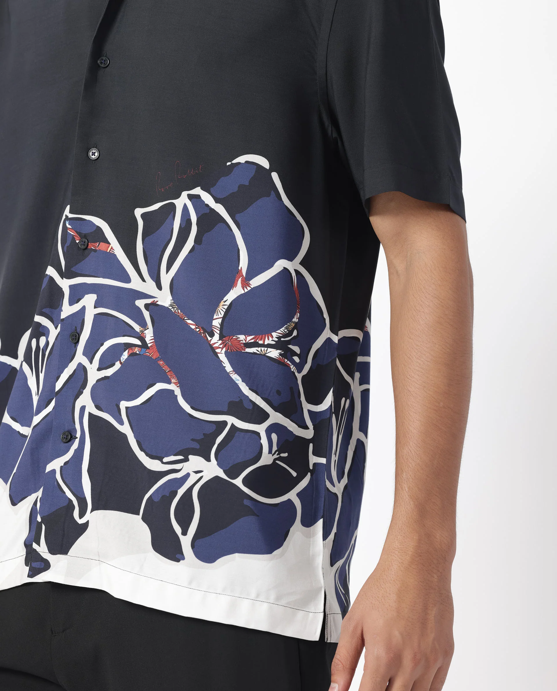 Rare Rabbit Men's Covek Black Viscose Floral Print Regular Fit Half Sleeve Cuban Collar Shirt - Image 4