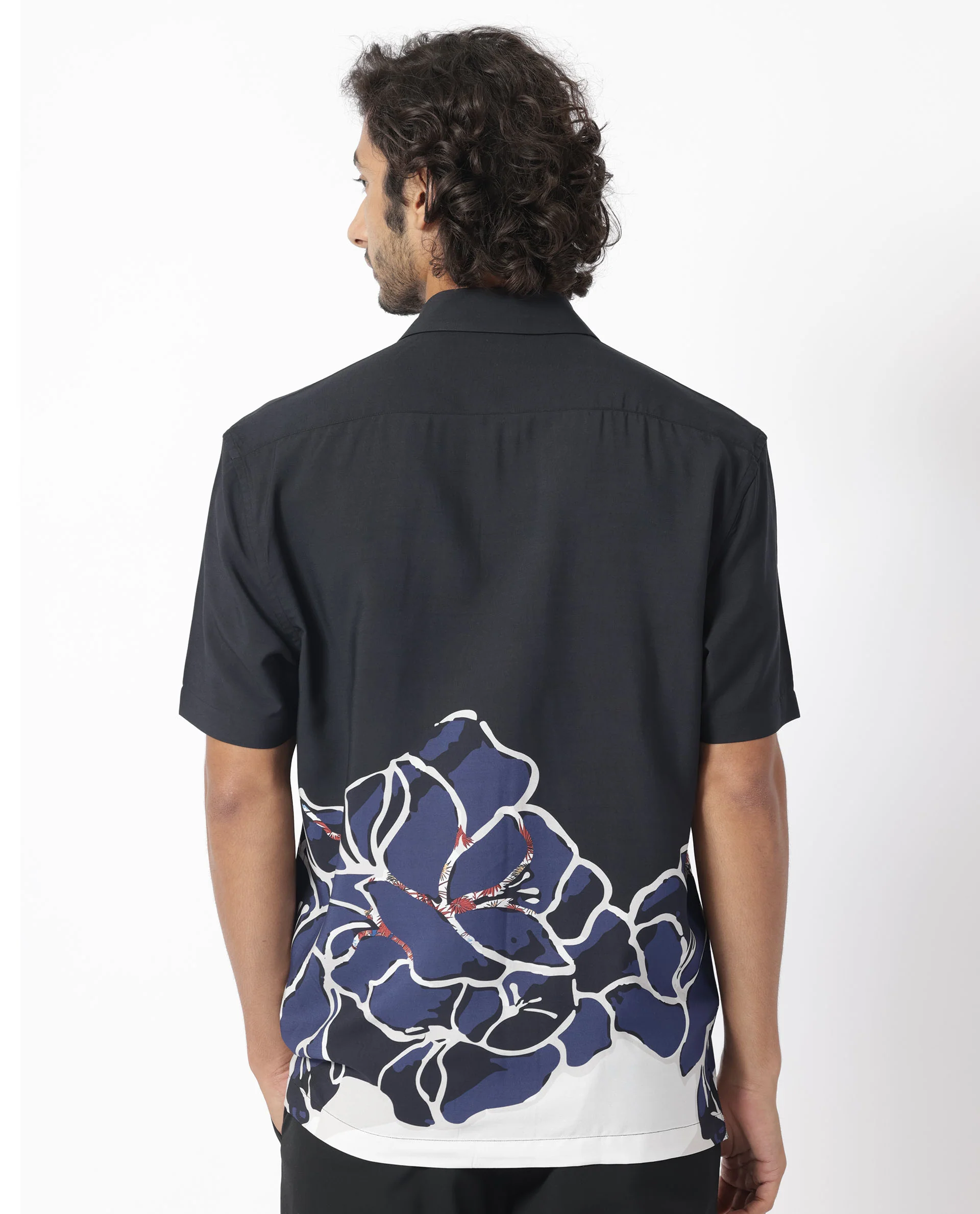Rare Rabbit Men's Covek Black Viscose Floral Print Regular Fit Half Sleeve Cuban Collar Shirt - Image 6