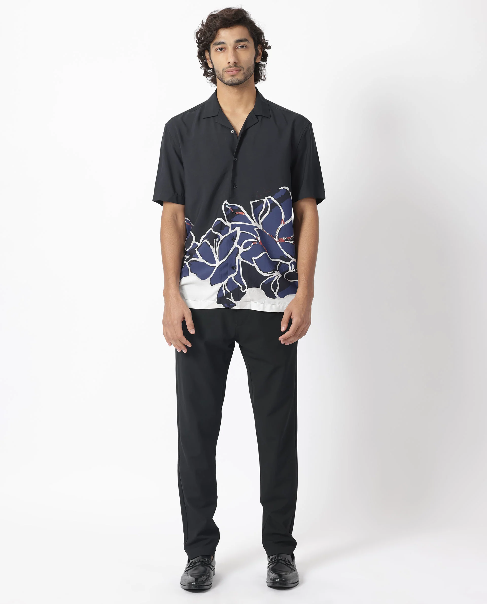 Rare Rabbit Men's Covek Black Viscose Floral Print Regular Fit Half Sleeve Cuban Collar Shirt - Image 7