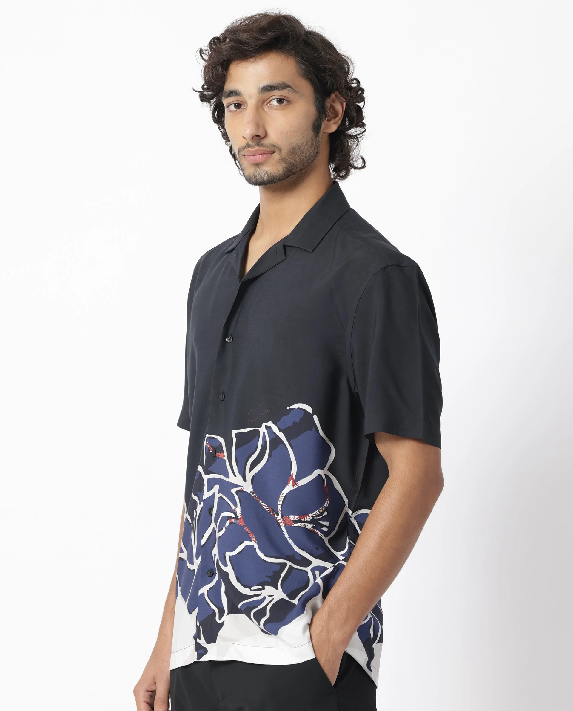 Rare Rabbit Men's Covek Black Viscose Floral Print Regular Fit Half Sleeve Cuban Collar Shirt - Image 8