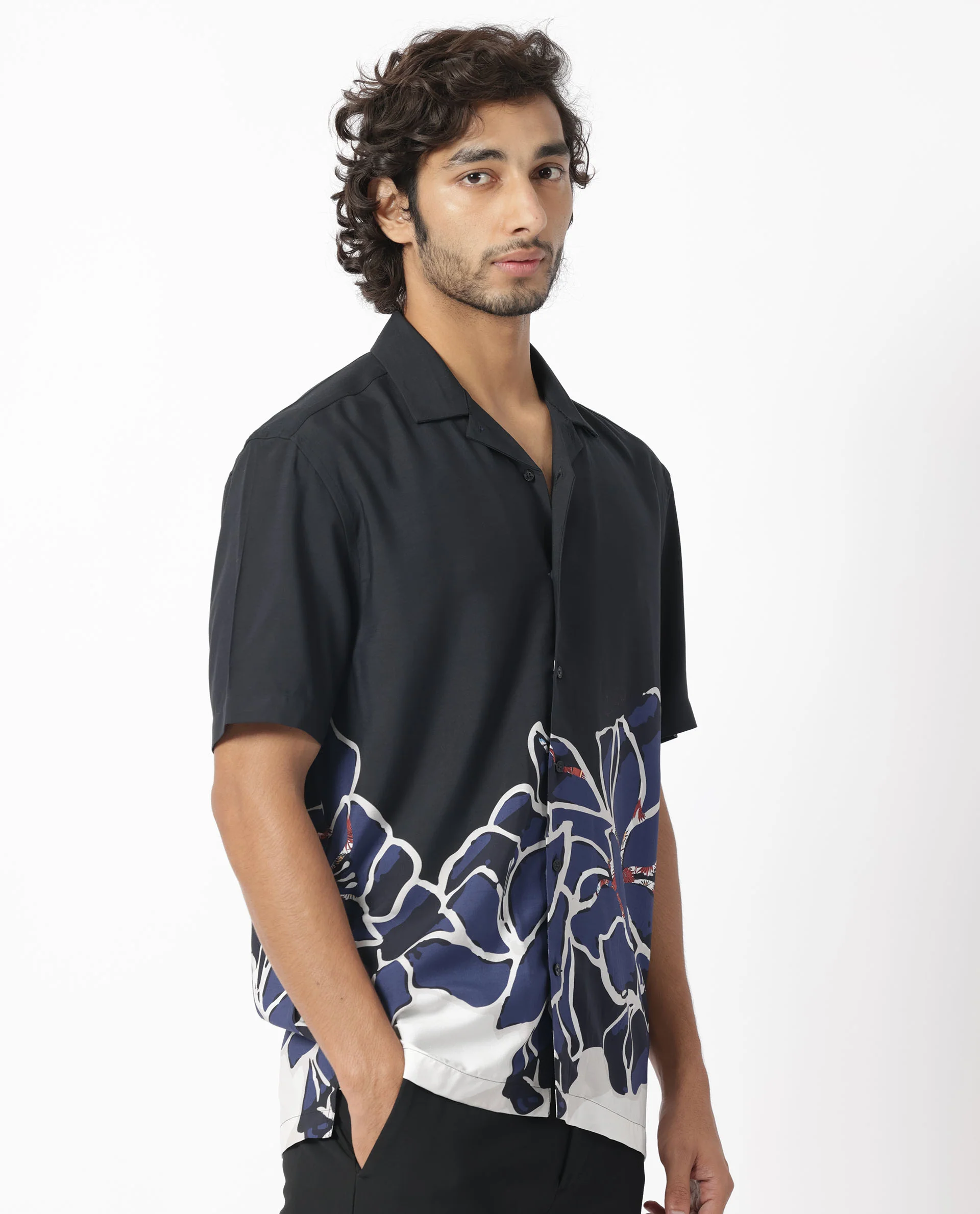 Rare Rabbit Men's Covek Black Viscose Floral Print Regular Fit Half Sleeve Cuban Collar Shirt - Image 9