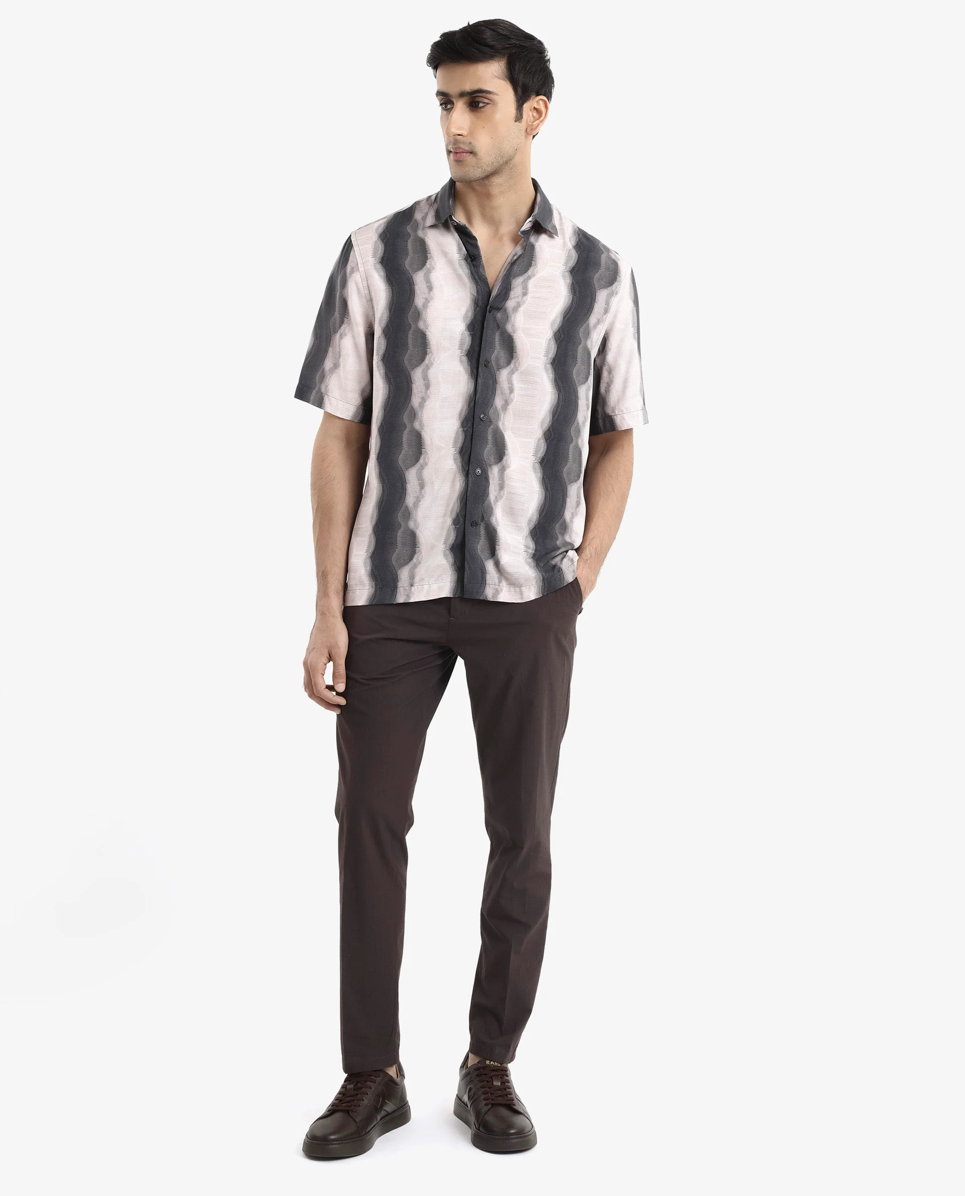 Rare Rabbit Men's Covel Black Viscose Abstract Print Regular Fit Half Sleeve Collared Shirt - Image 2