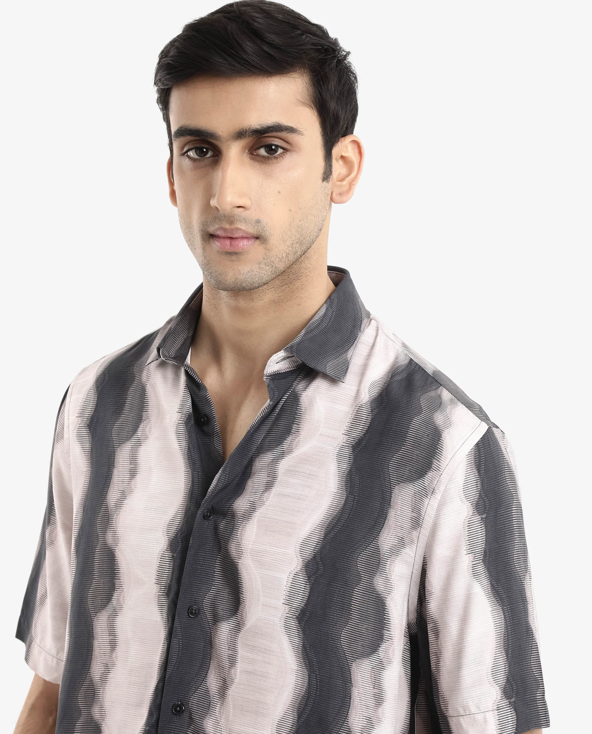 Rare Rabbit Men's Covel Black Viscose Abstract Print Regular Fit Half Sleeve Collared Shirt - Image 5