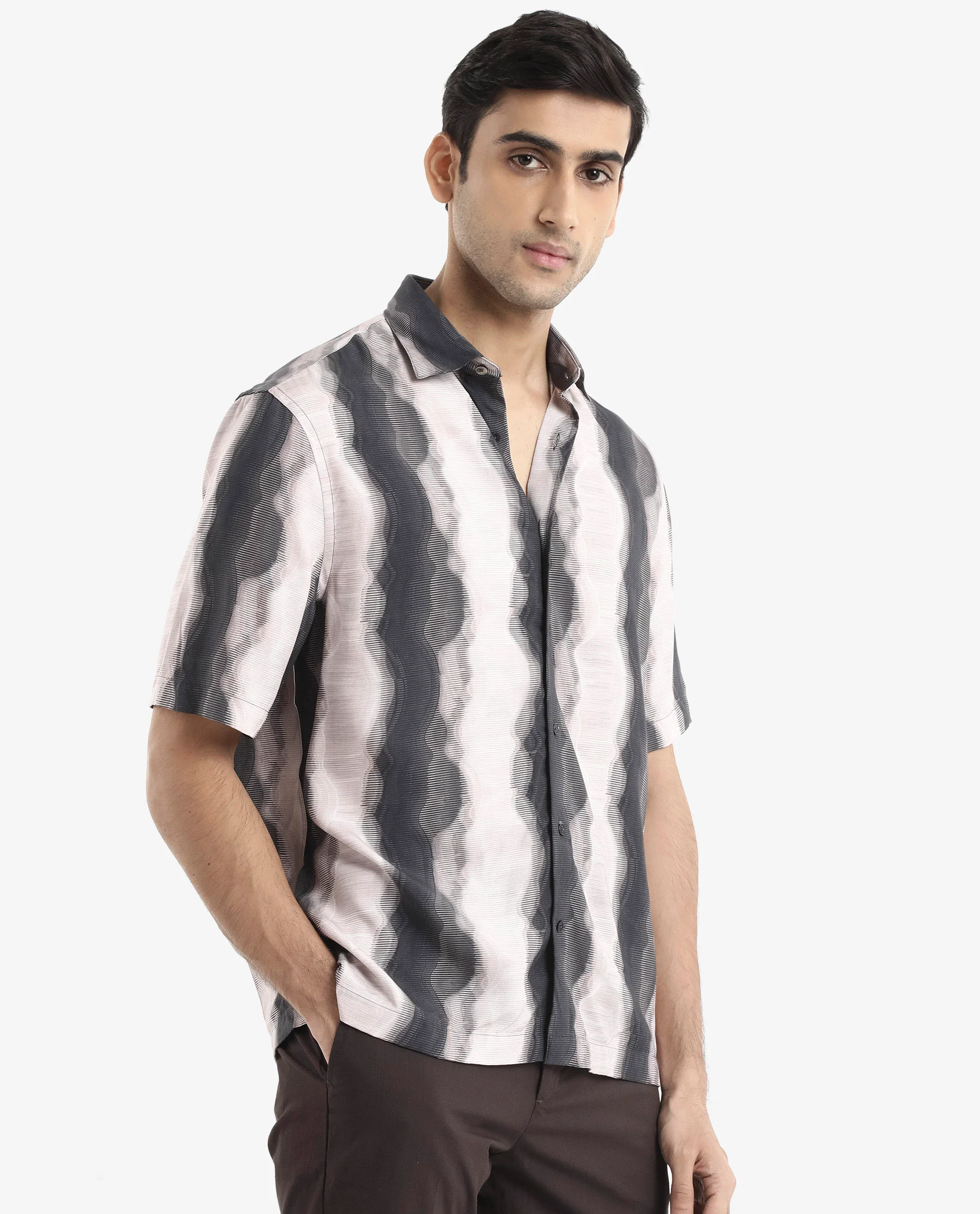 Rare Rabbit Men's Covel Black Viscose Abstract Print Regular Fit Half Sleeve Collared Shirt - Image 6