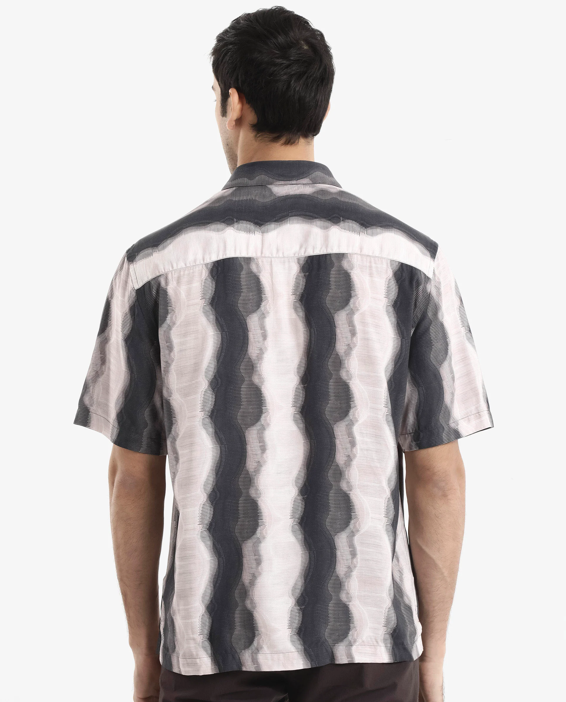 Rare Rabbit Men's Covel Black Viscose Abstract Print Regular Fit Half Sleeve Collared Shirt - Image 7