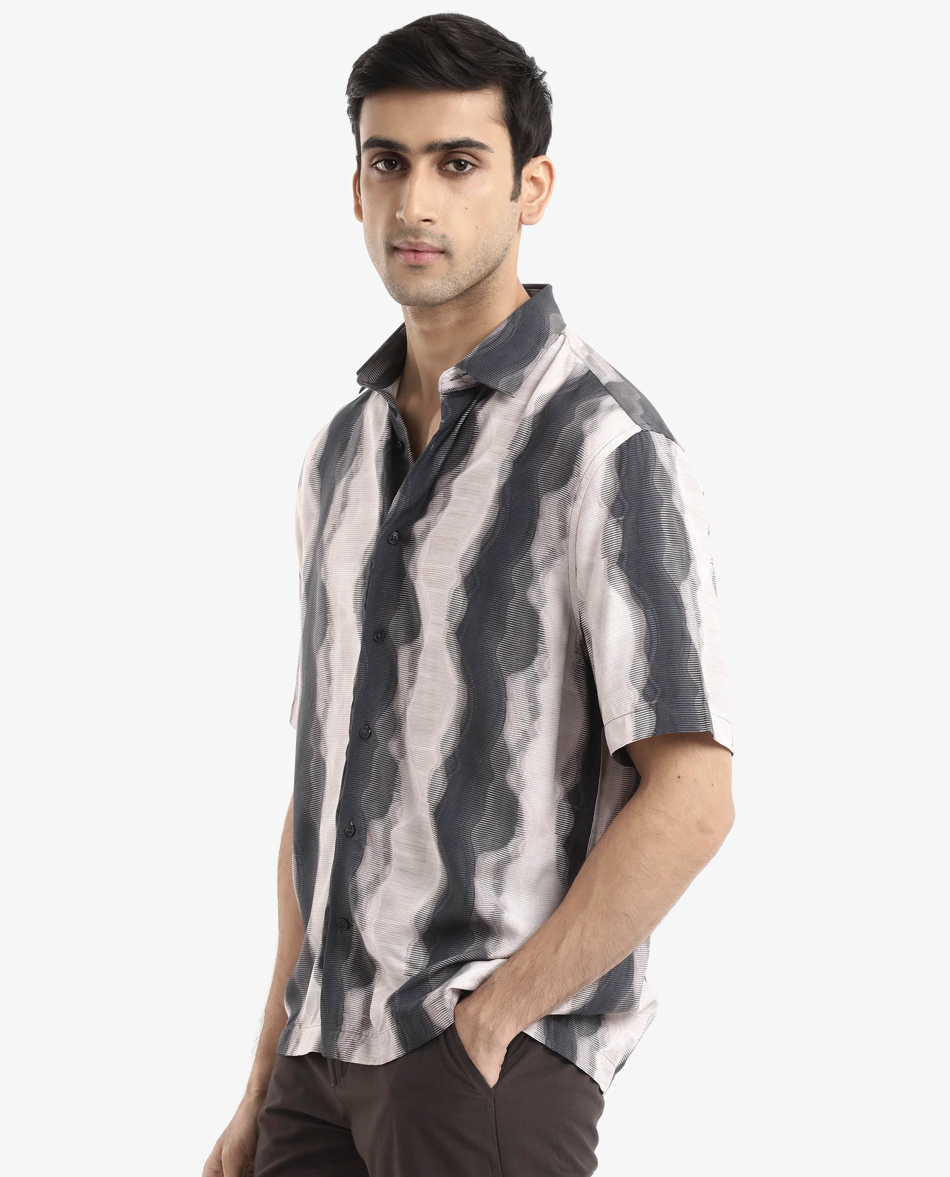 Rare Rabbit Men's Covel Black Viscose Abstract Print Regular Fit Half Sleeve Collared Shirt - Image 8
