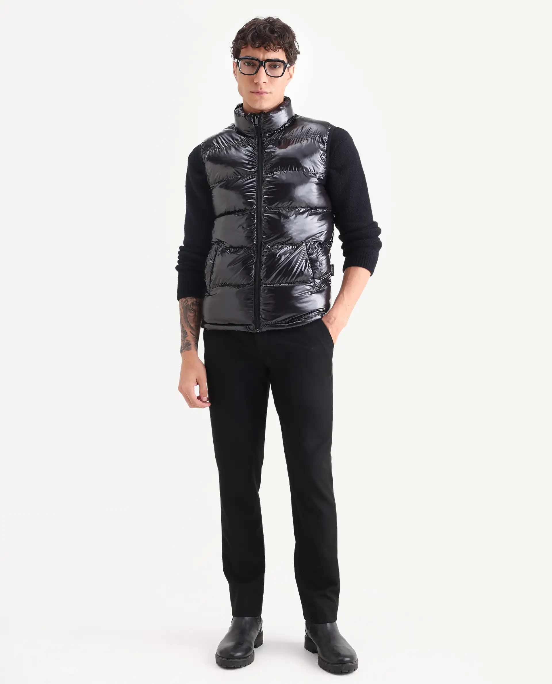 Rare Rabbit Men's Cover Black Polyester Plain Relaxed Fit Sleeveless High Neck Jacket - Image 2