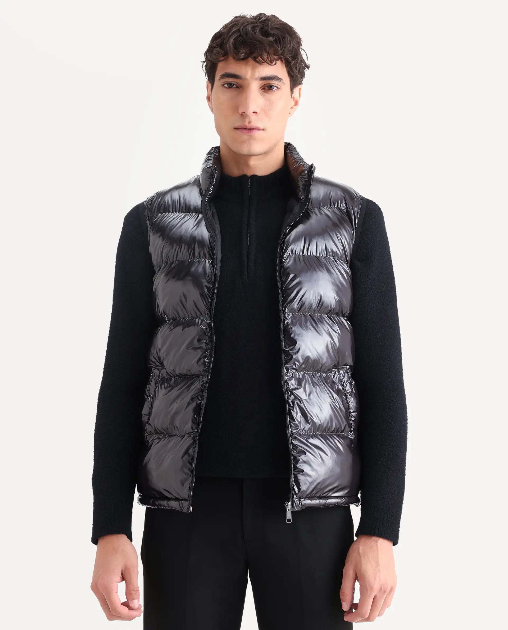 Rare Rabbit Men's Cover Black Polyester Plain Relaxed Fit Sleeveless High Neck Jacket - Image 3