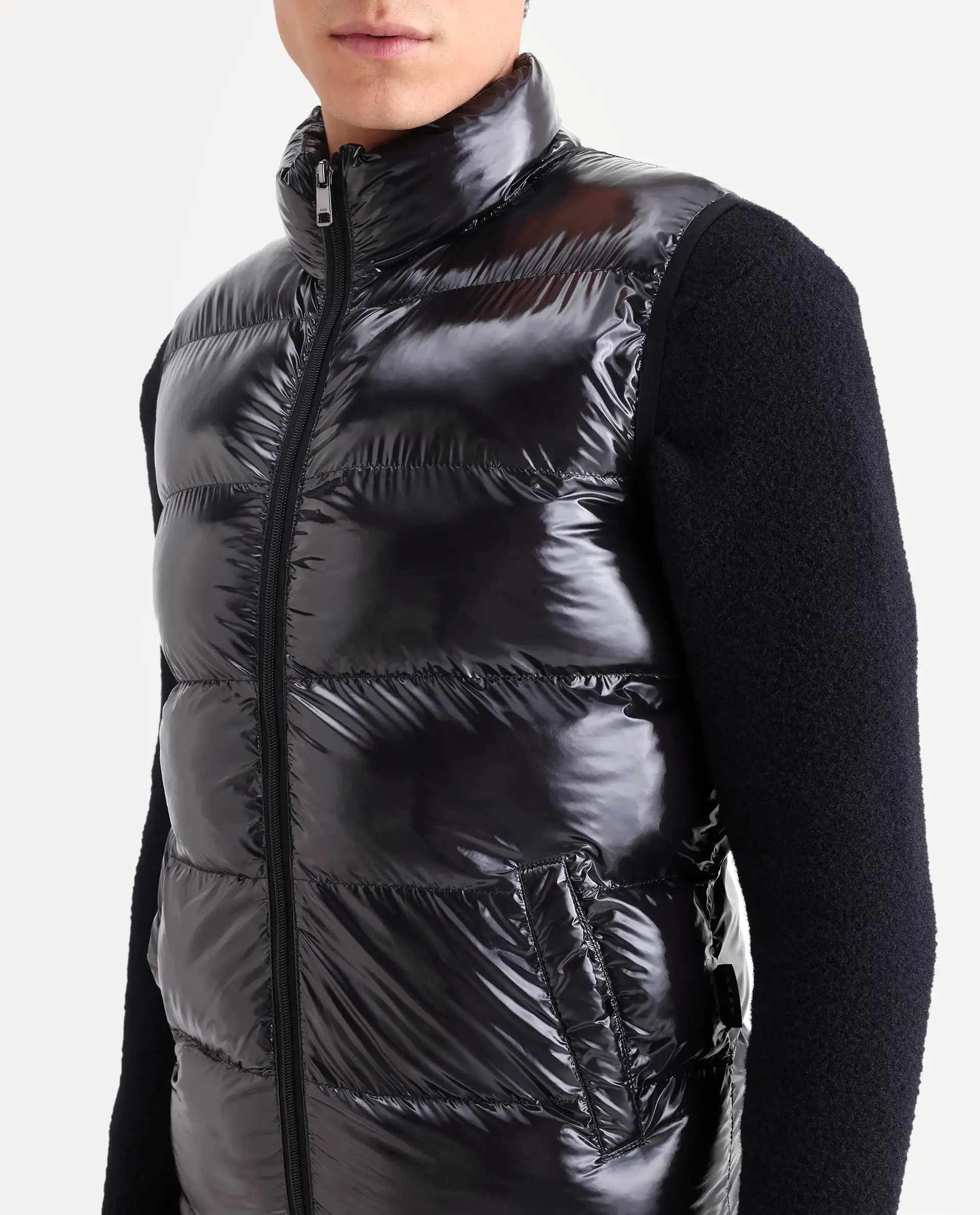 Rare Rabbit Men's Cover Black Polyester Plain Relaxed Fit Sleeveless High Neck Jacket - Image 5